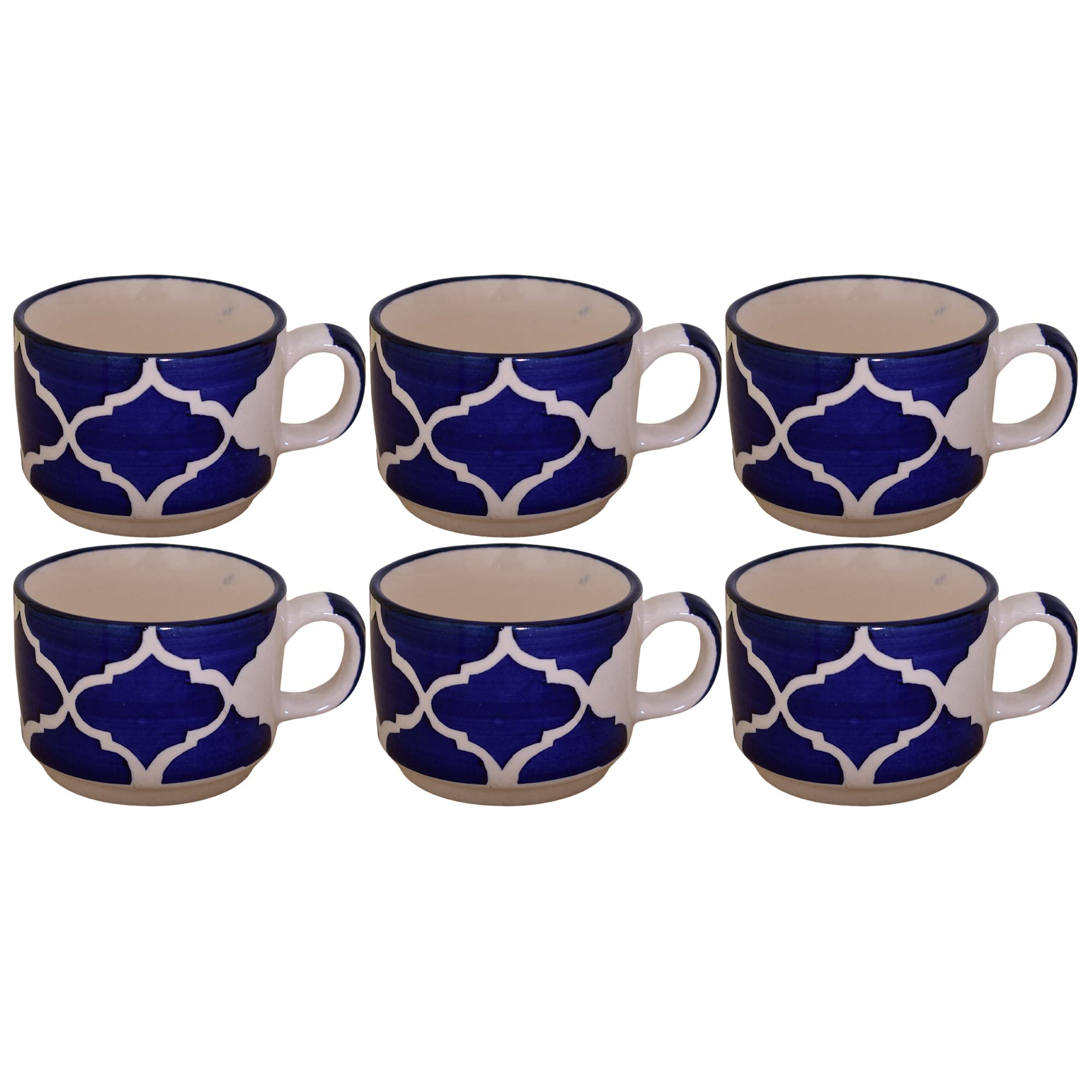 Kunhar Ceramic Tea Cup - 160 Ml, 6 Pieces, Blue