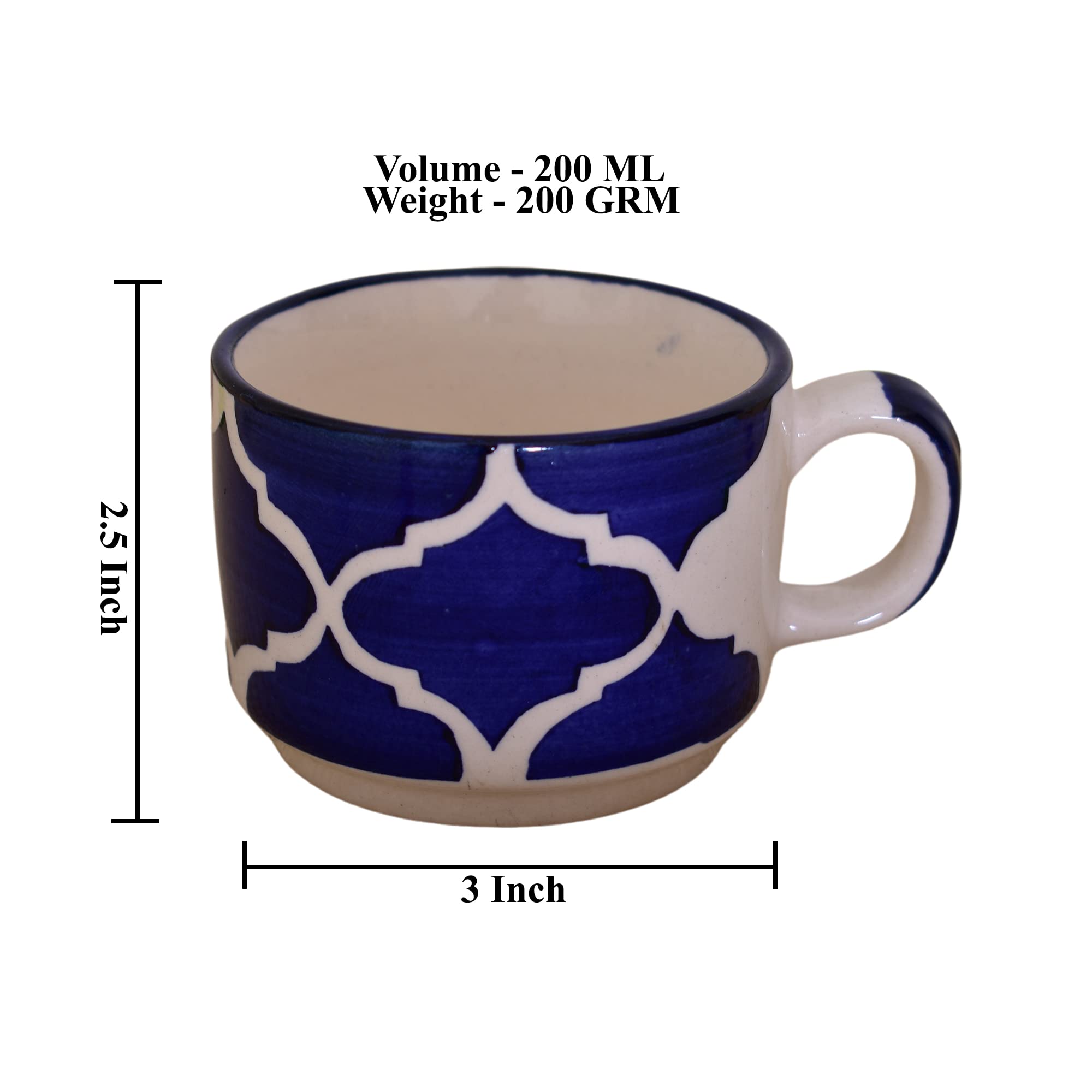 Kunhar Ceramic Tea Cup - 160 Ml, 6 Pieces, Blue