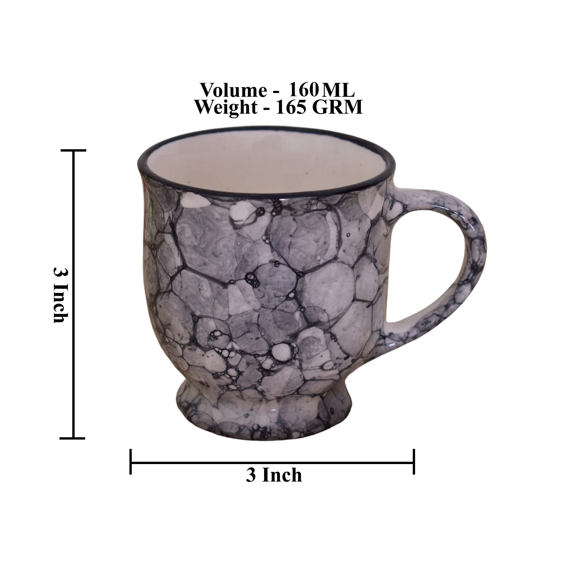 Kunhar Ceramic Tea Cup - 160 Ml, 6 Pieces, Blue Luster