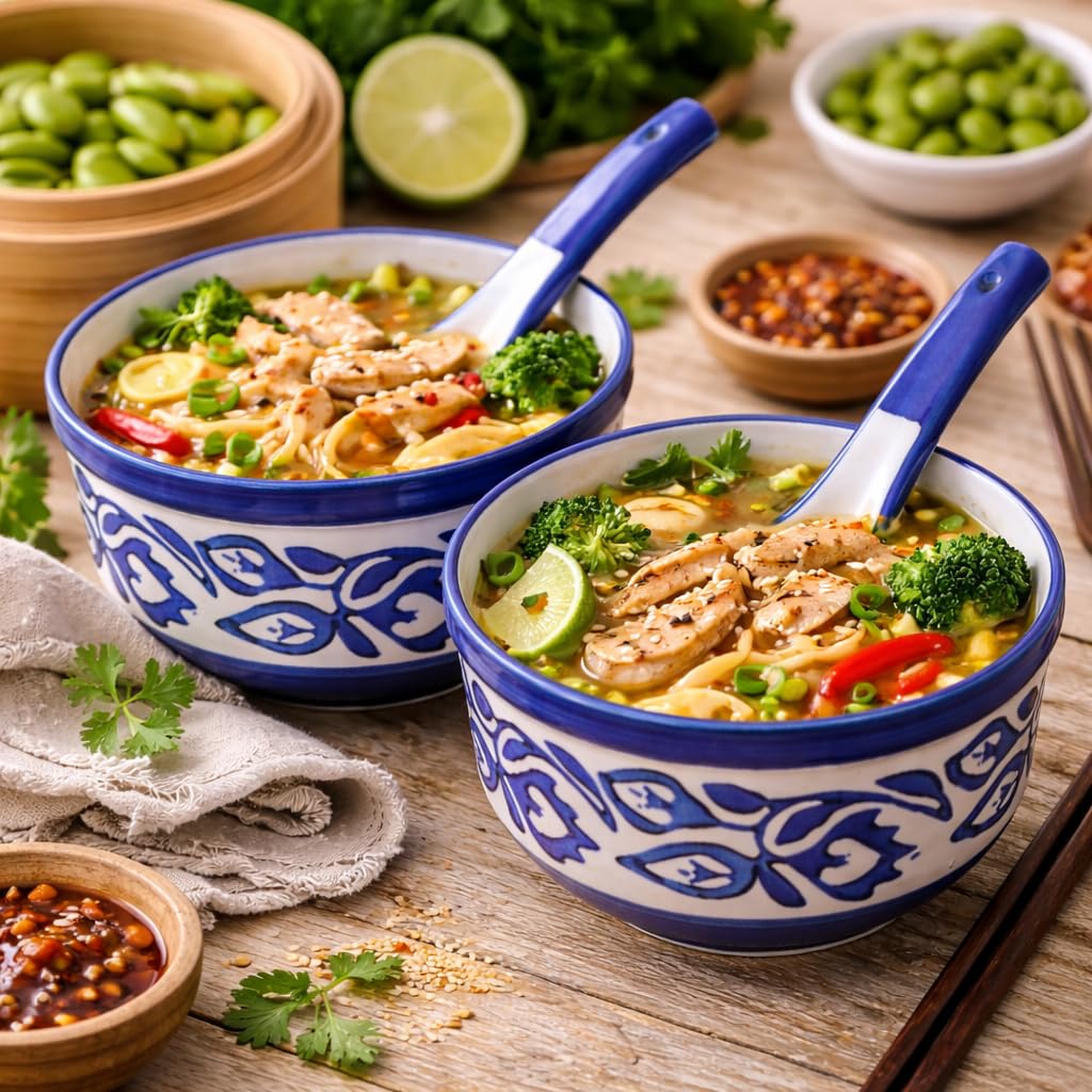 Kunhar Ceramic Serving Bowls – 260 ML, 2 Pieces with 2 Spoon, Blue Luster