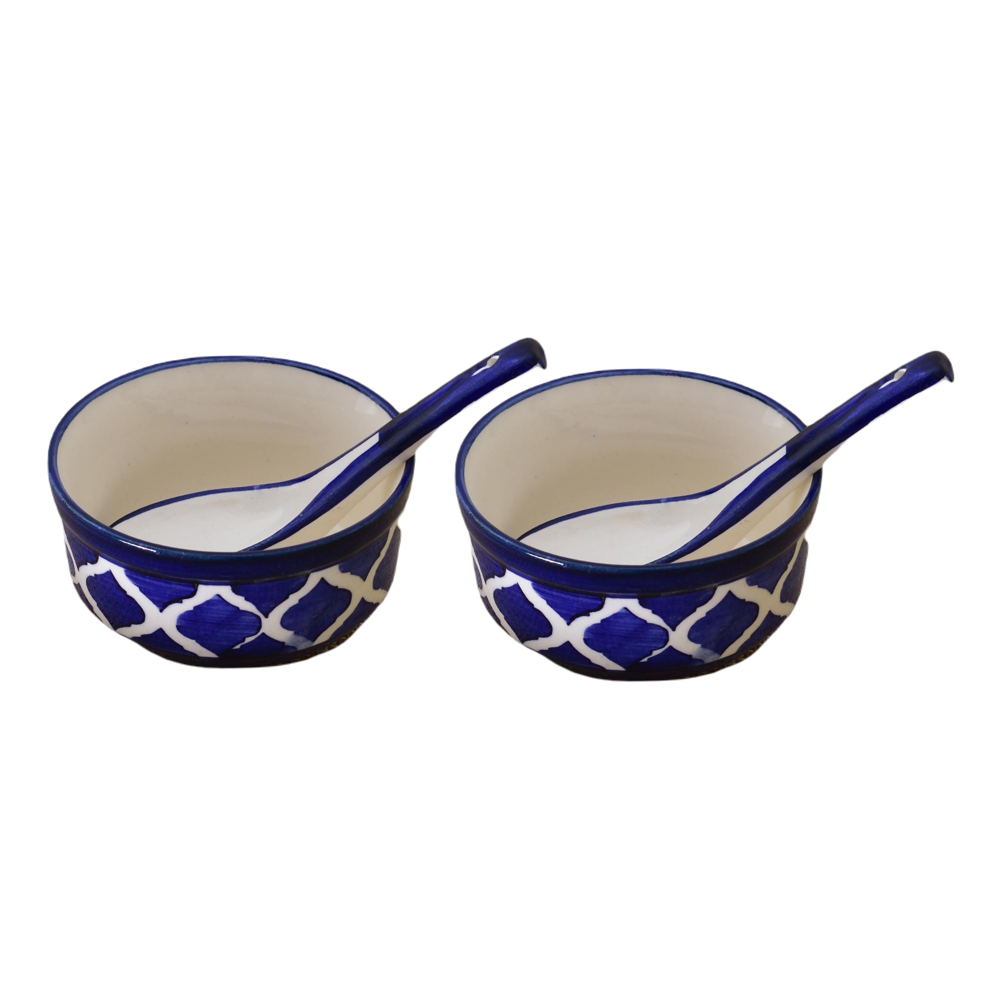 Kunhar Ceramic Serving Bowls – 260 ML, 2 Pieces with 2 Spoon, Blue Chidi