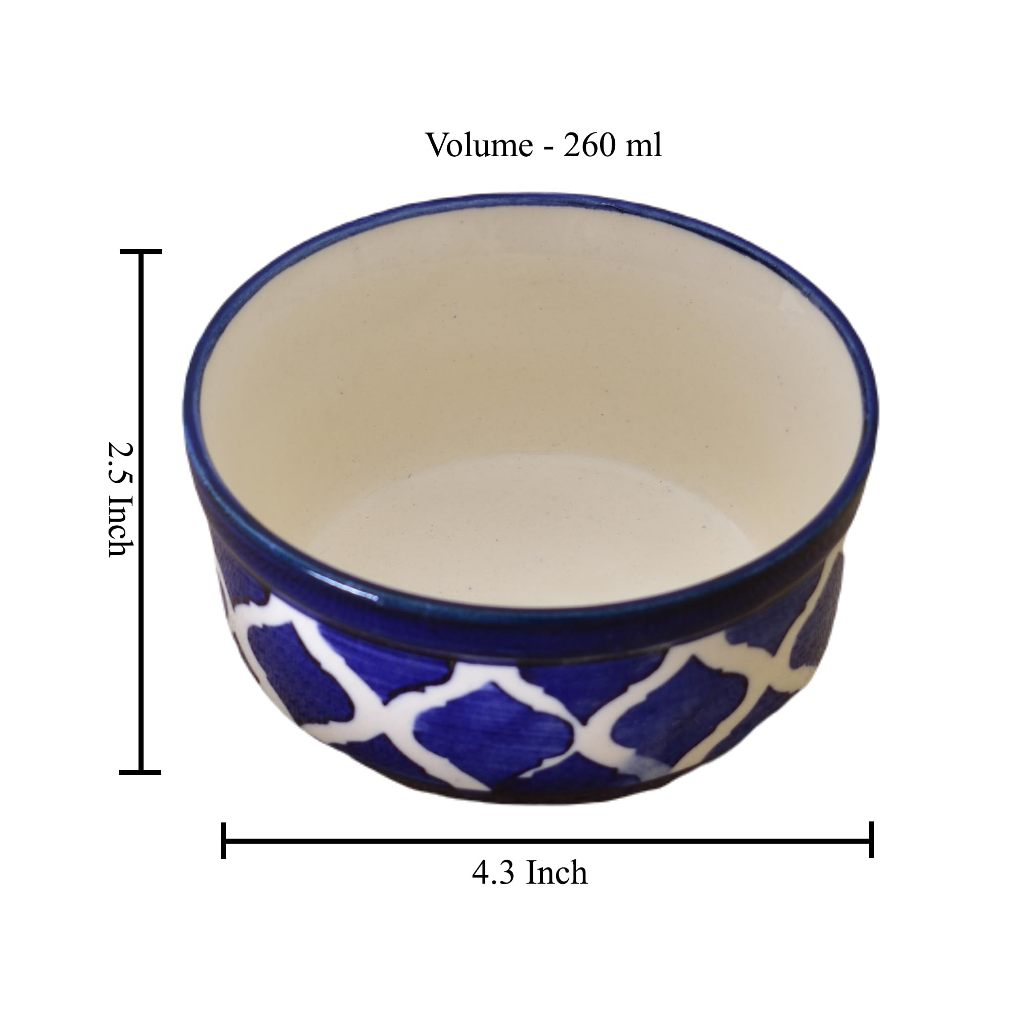 Kunhar Ceramic Serving Bowls – 260 ML, 2 Pieces with 2 Spoon, Blue Chidi