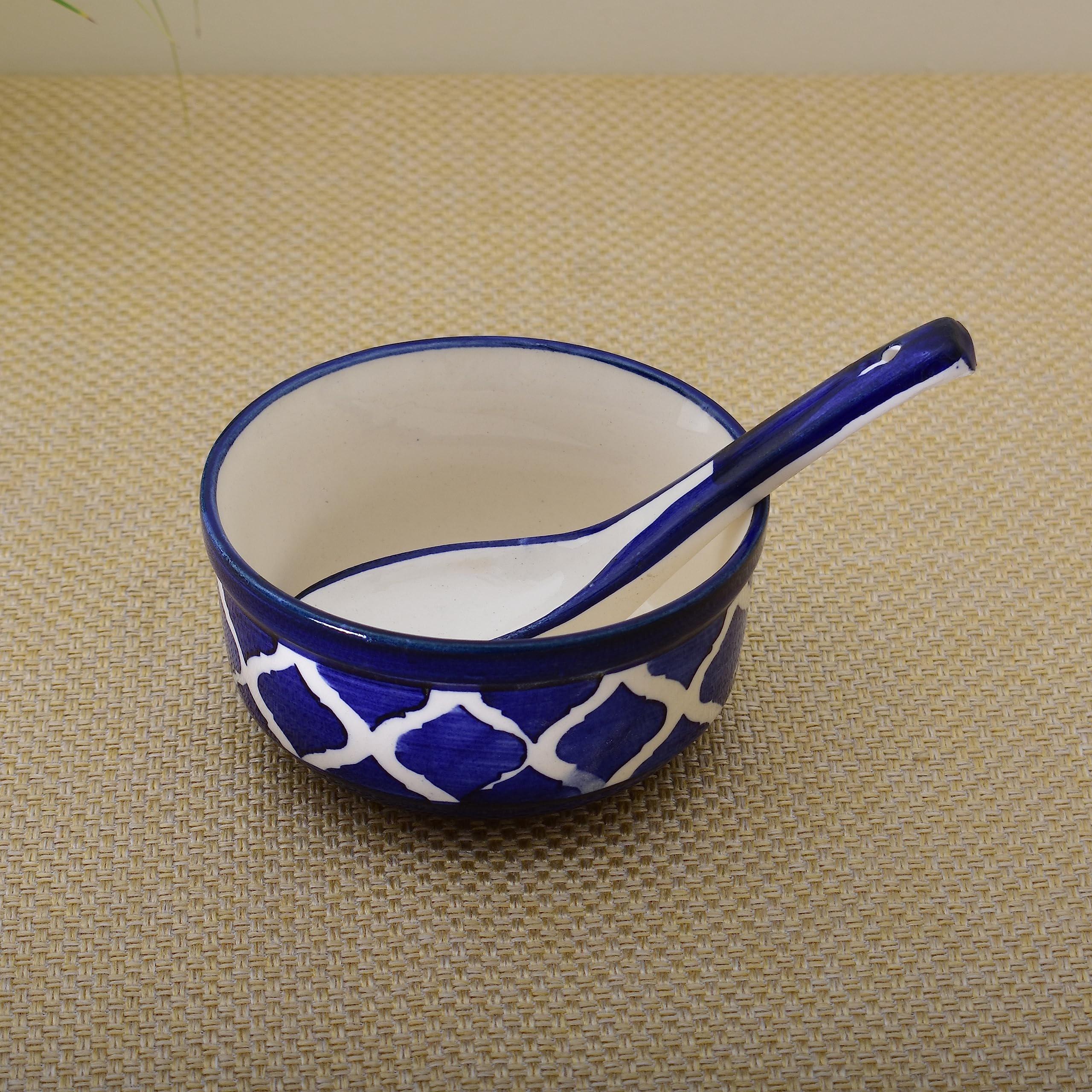 Kunhar Ceramic Serving Bowls – 260 ML, 2 Pieces with 2 Spoon, Blue Chidi
