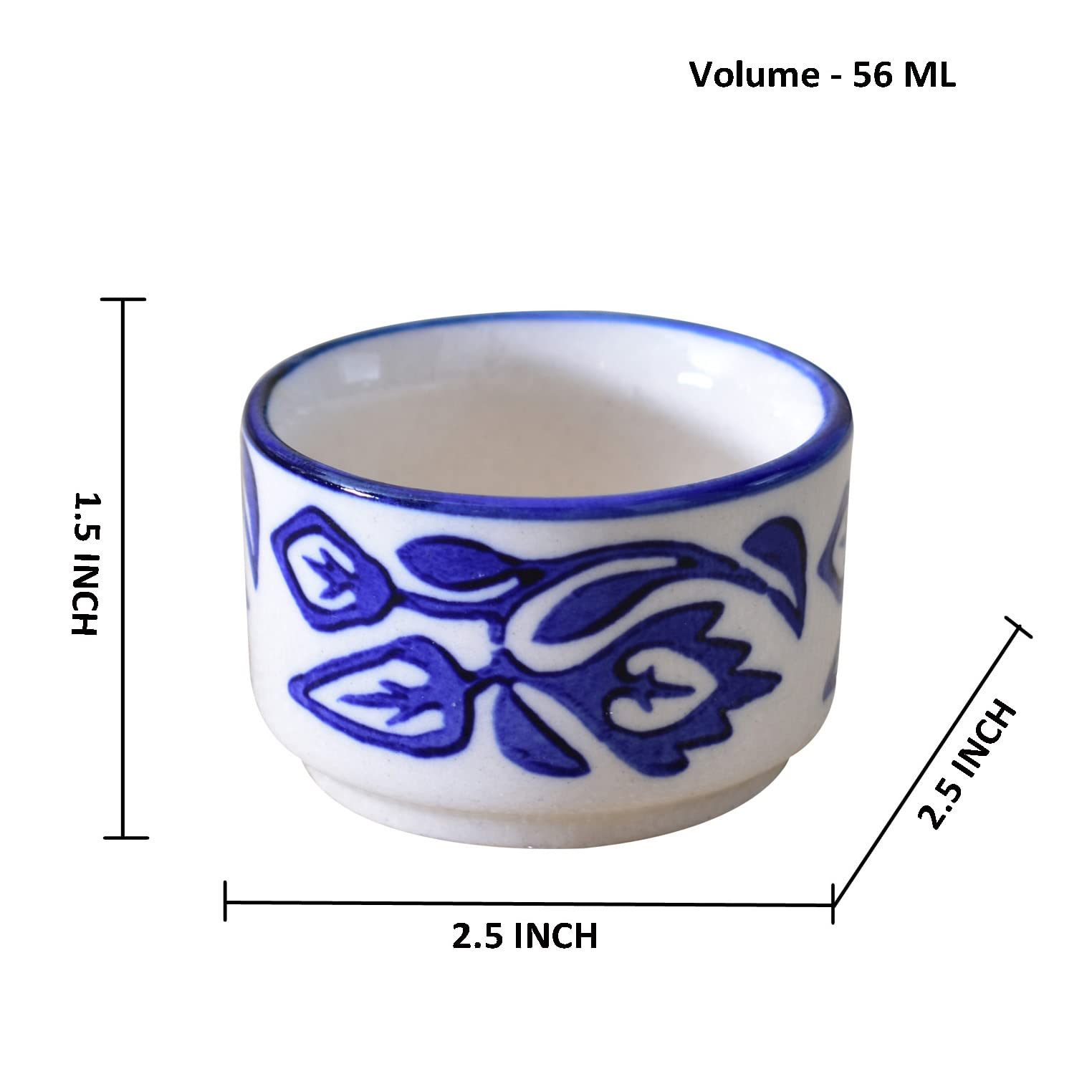 Kunhar Ceramic Sauce Holder - 56 ML, 6 Pieces, Blue