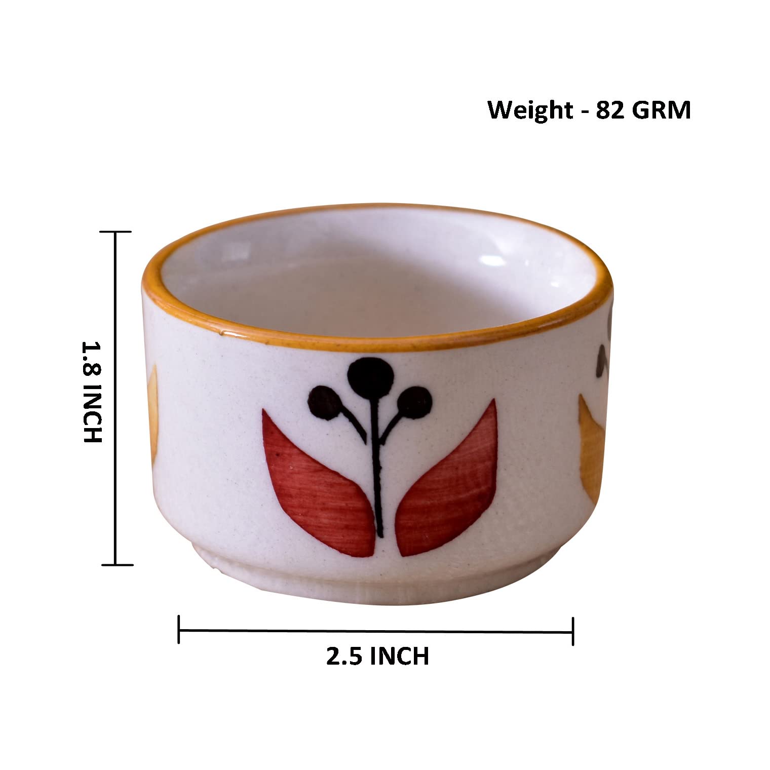 Kunhar Ceramic Sauce Holder - 56 ML, 6 Pieces, White Yellow