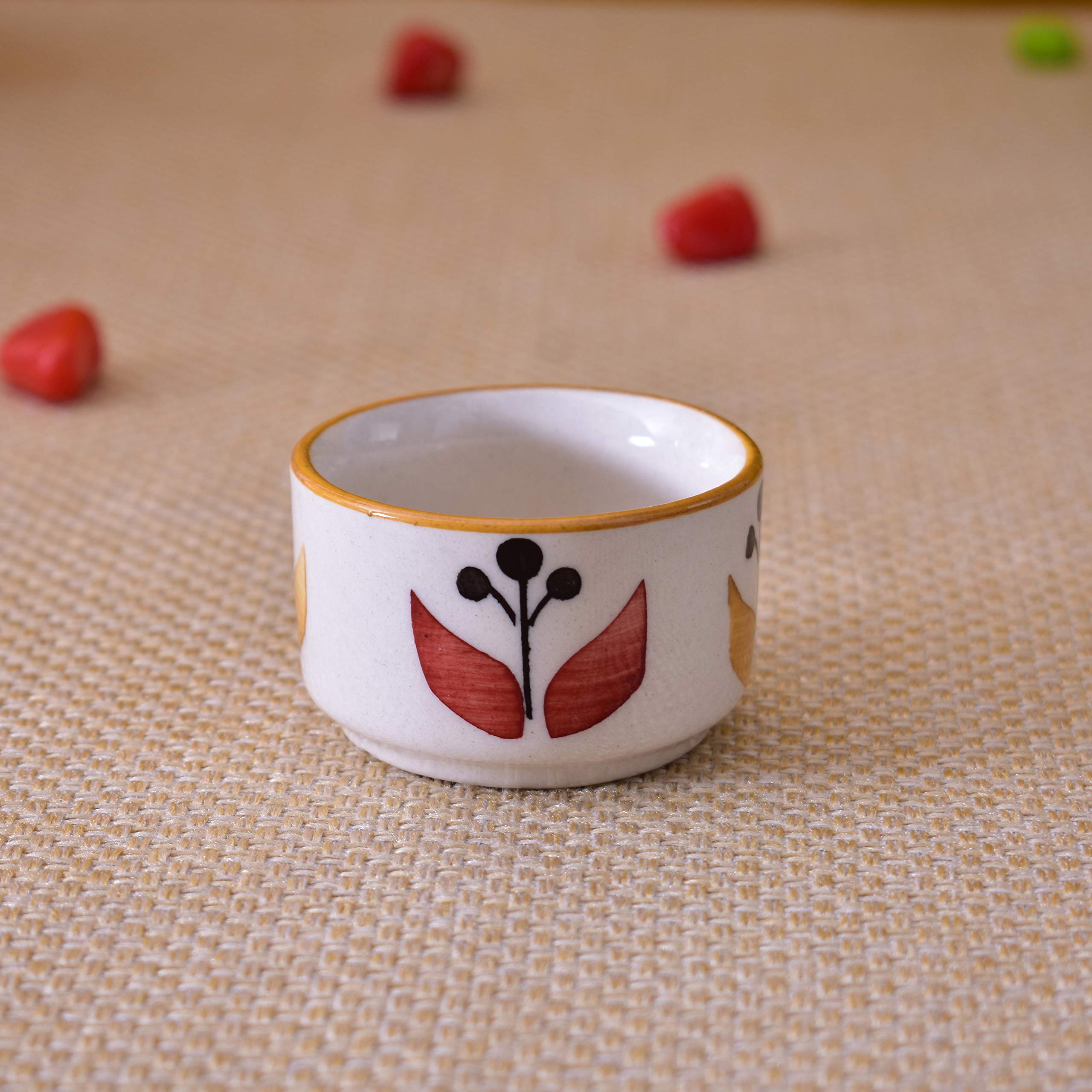 Kunhar Ceramic Sauce Holder - 56 ML, 6 Pieces, White Yellow