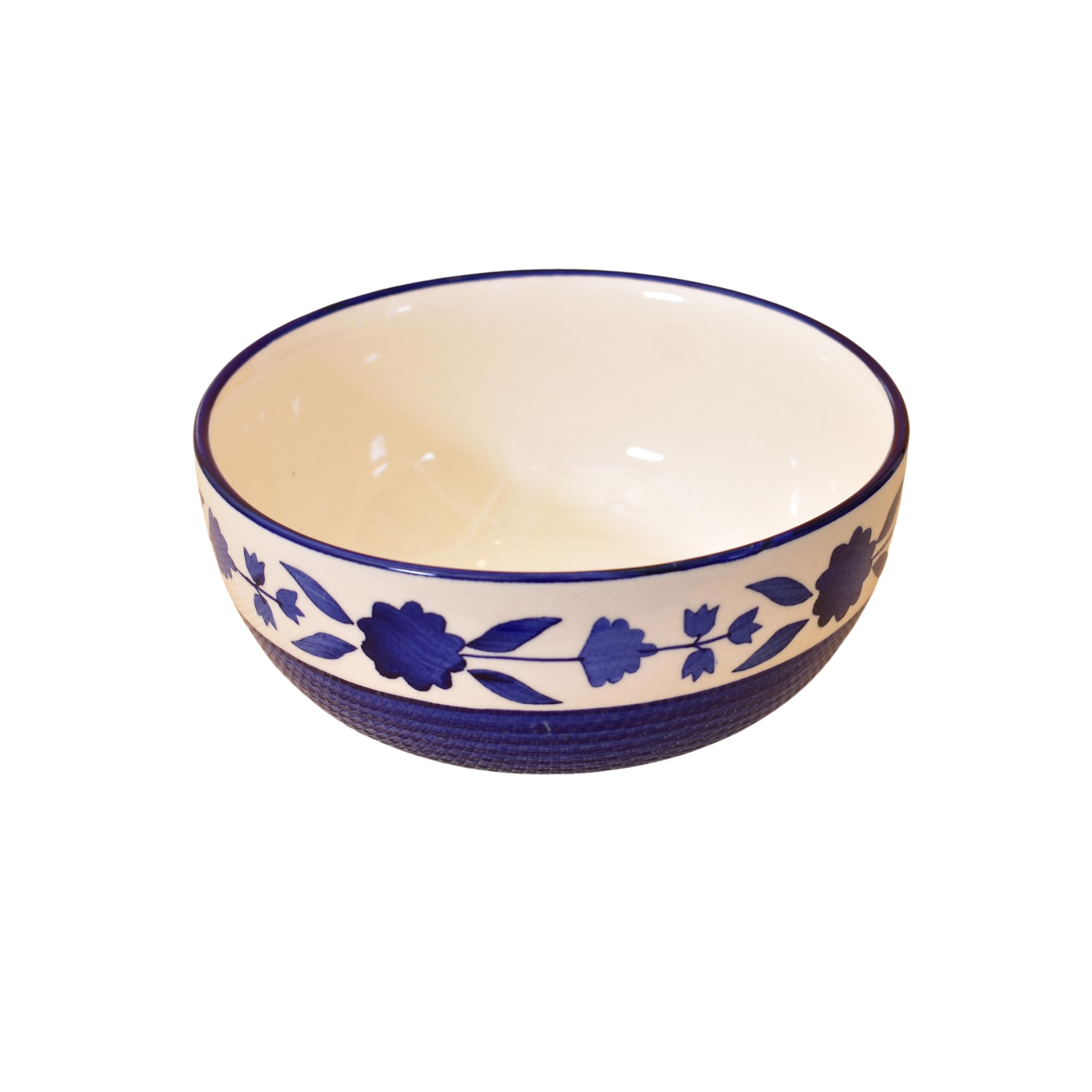 Kunhar Ceramic Serving Bowls (Yellow Blue, 1500 ml) - 1 Piece