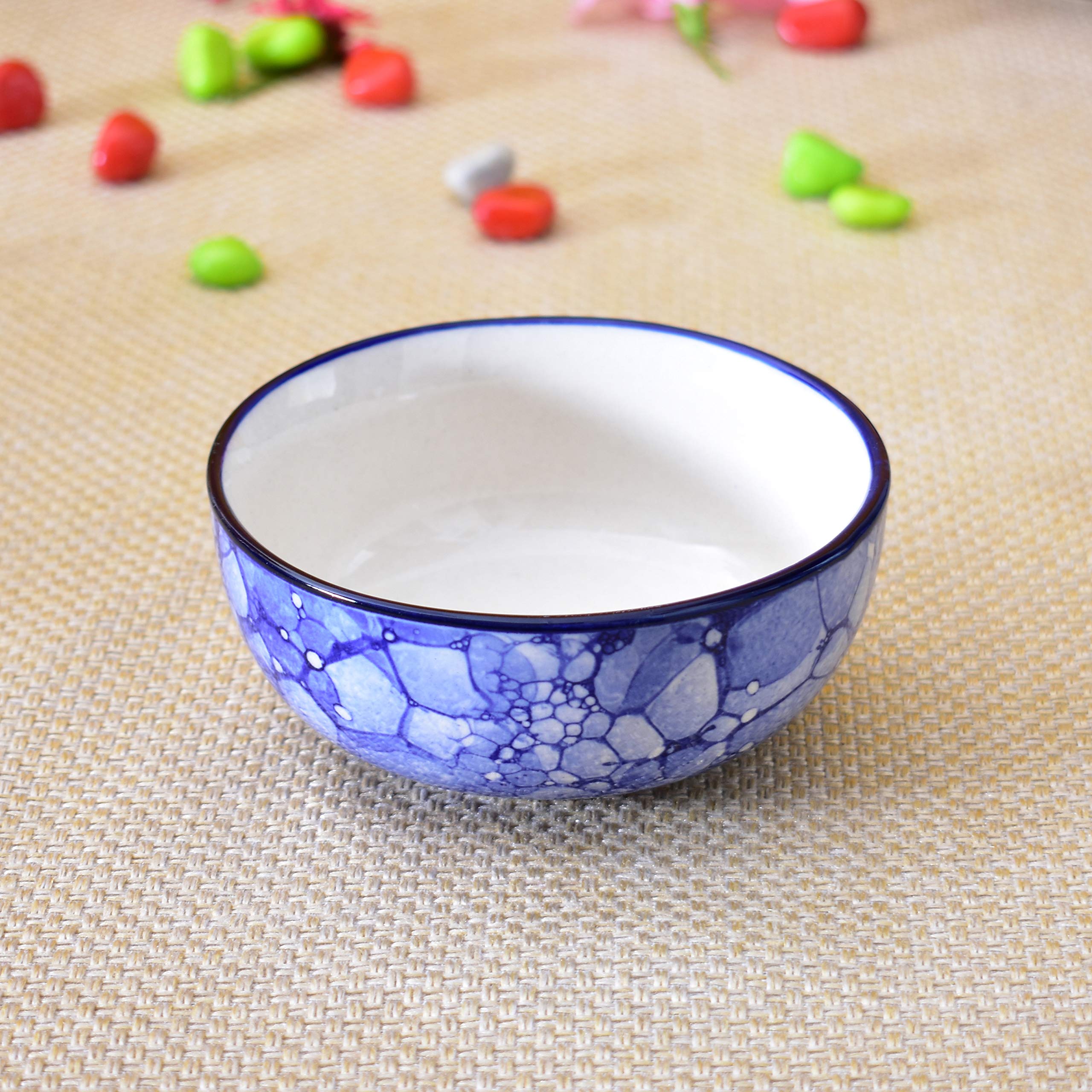 Kunhar Ceramic Hand Painted Dessert Bowls - 200 Ml, 4 Pieces, Blue Chidi