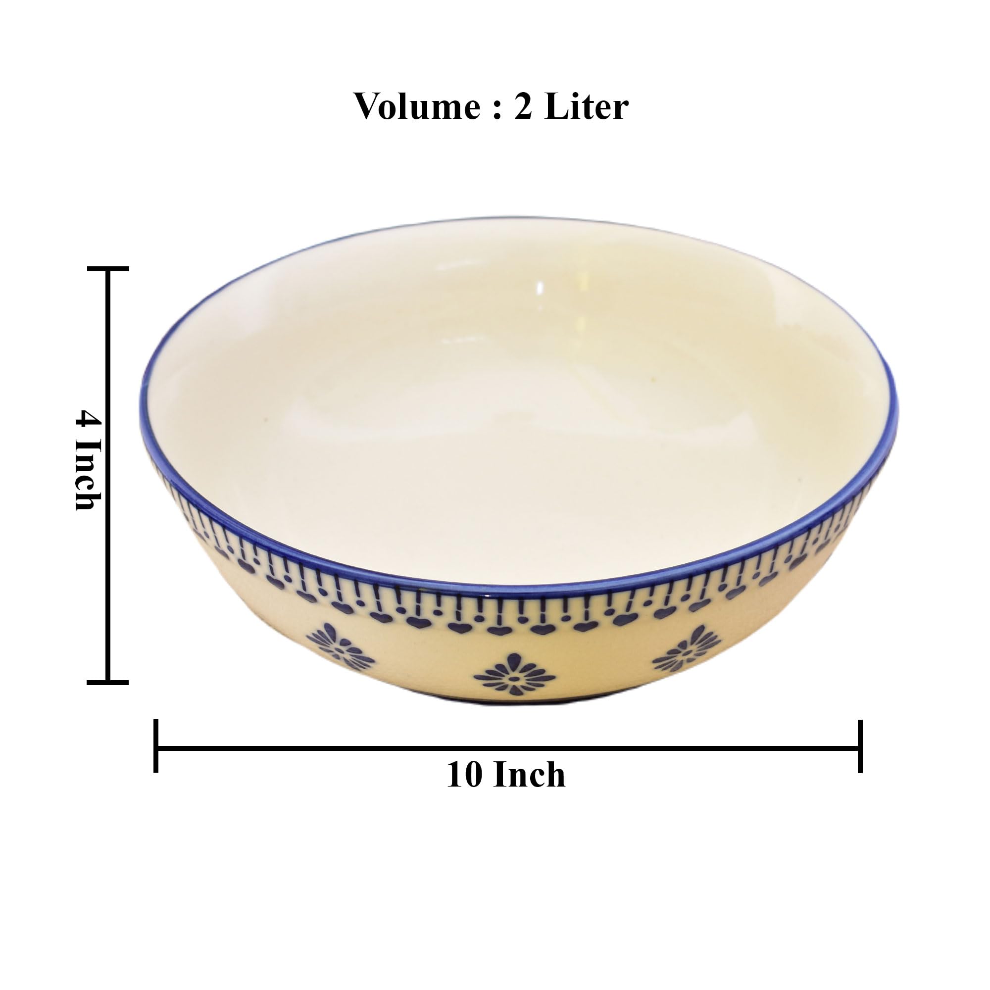 Kunhar Ceramic Serving Bowl, Fruit Bowl for Dinning Table - 1 Piece, 2 LTR