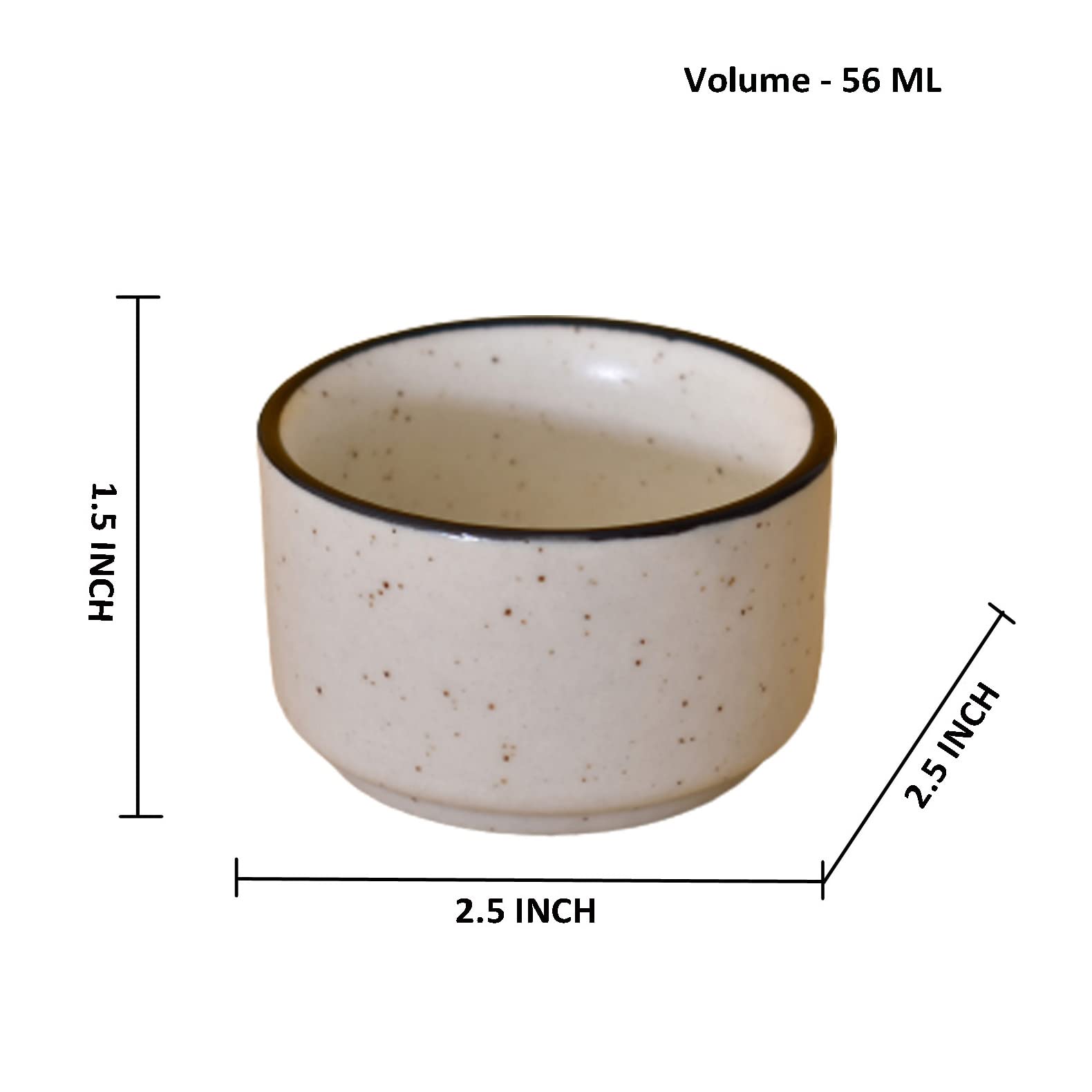 Kunhar Ceramic Sauce Holder - 56 ML, 6 Pieces, White Matt Black Border