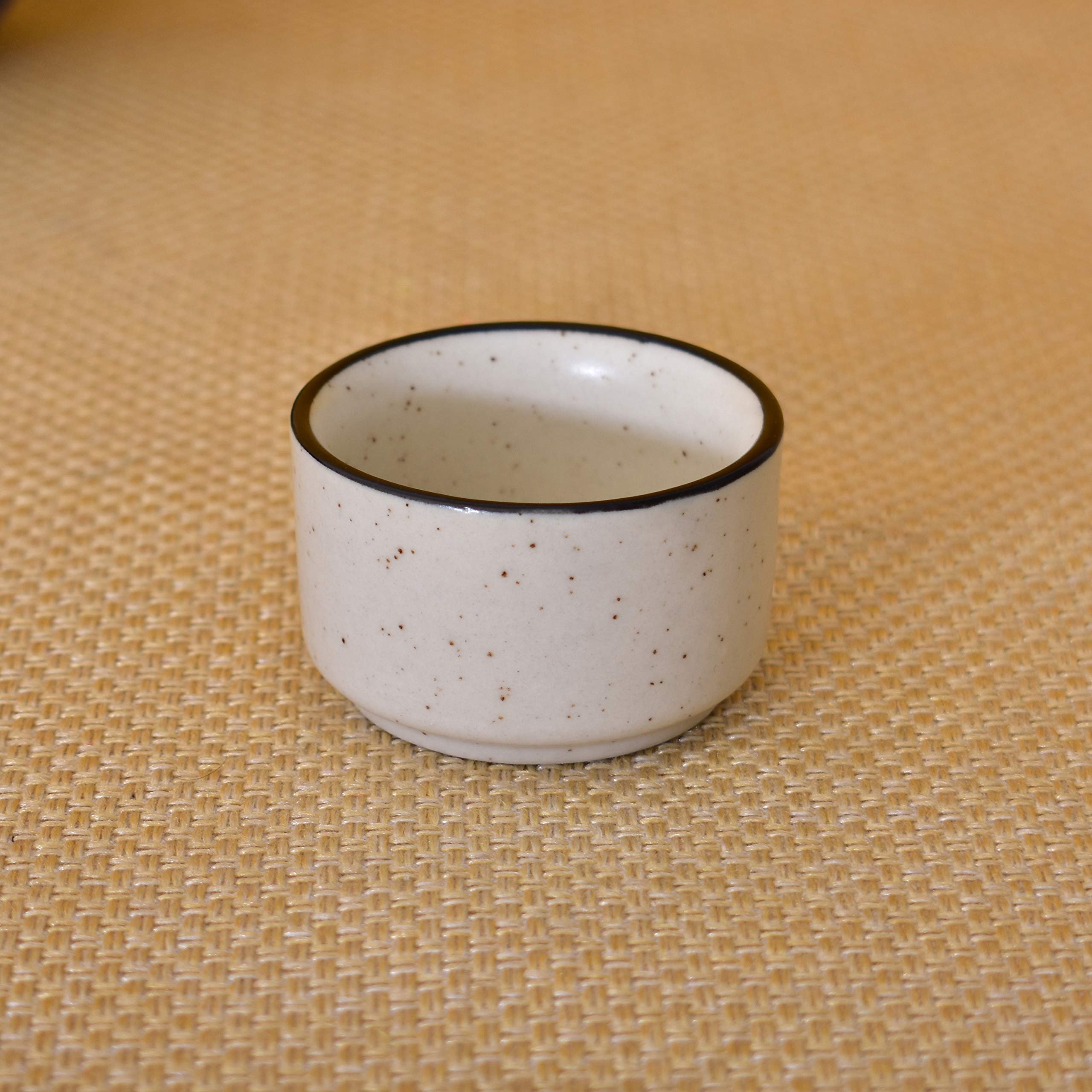 Kunhar Ceramic Sauce Holder - 56 ML, 6 Pieces, White Matt Black Border