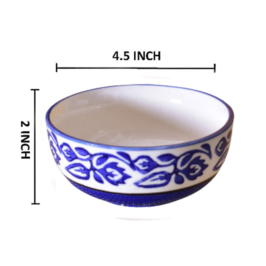 Kunhar Ceramic Serving Bowls (Blue Vine, 400 ml) - 2 Pieces