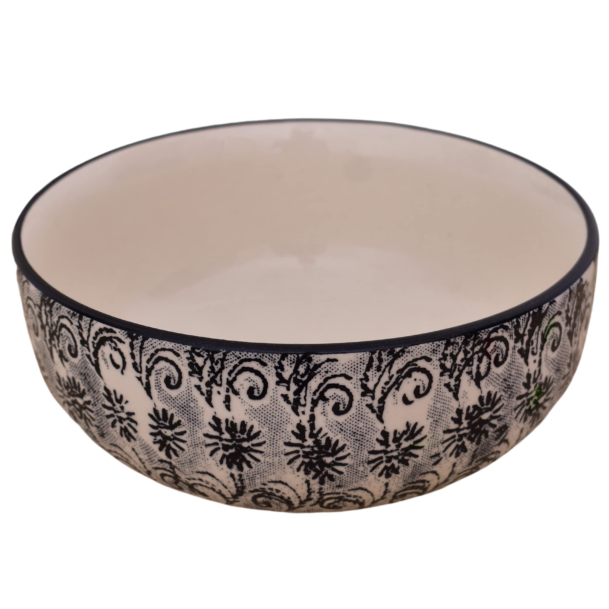 Kunhar Ceramic Bowls - 600 Ml, 1 Piece, White Black