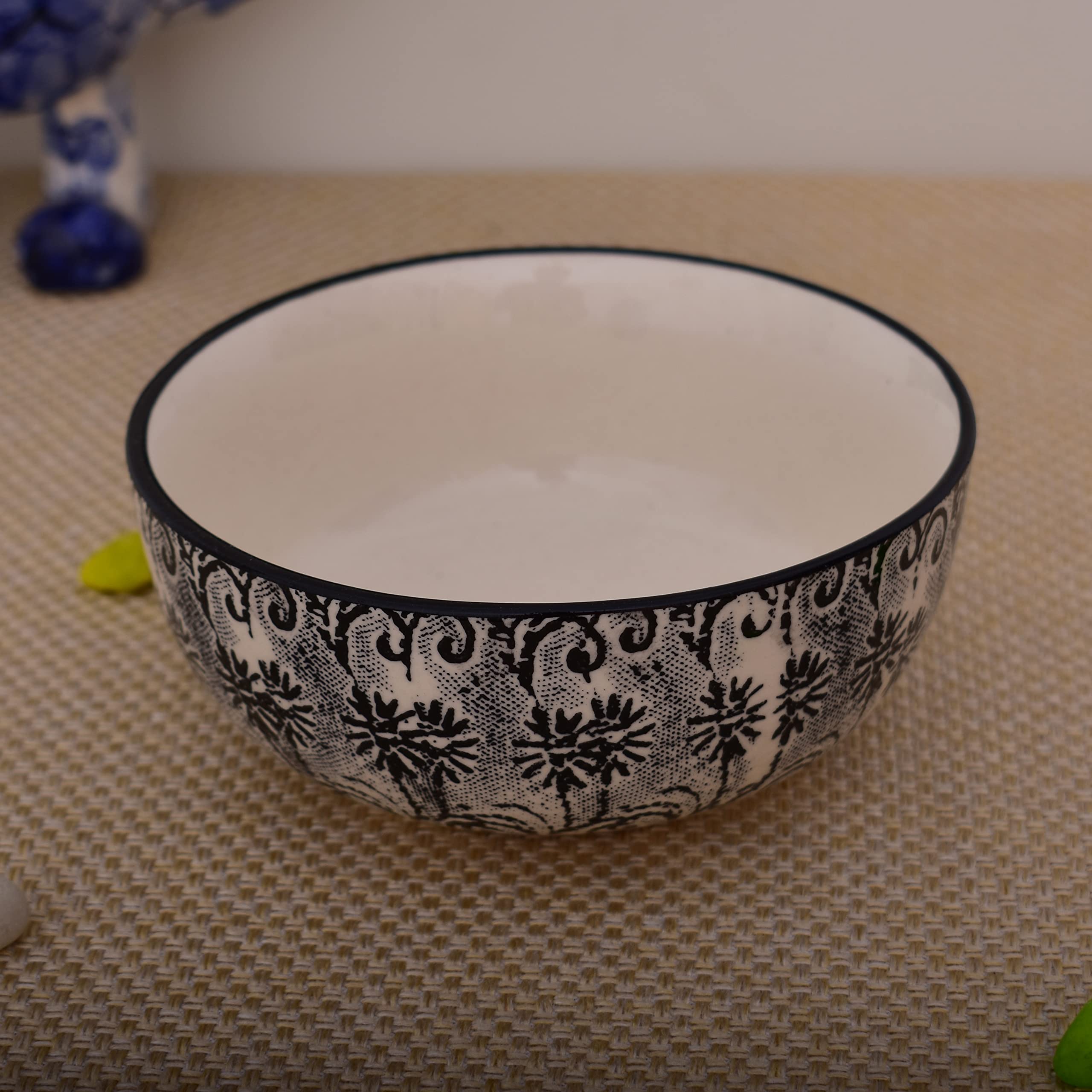 Kunhar Ceramic Bowls - 600 Ml, 1 Piece, White Black