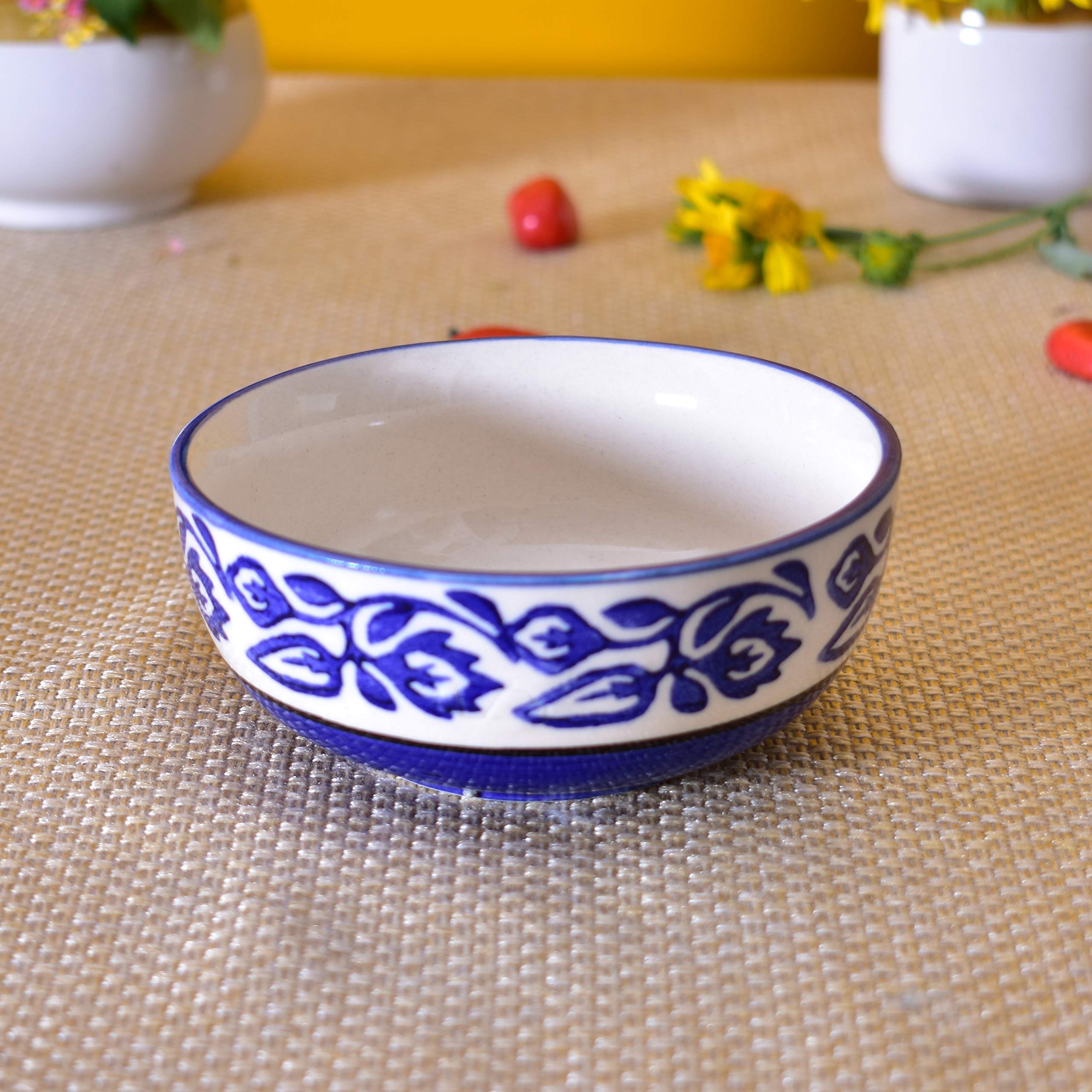 Kunhar Ceramic Serving Bowls (Blue Vine, 600 ml) - 1 Piece