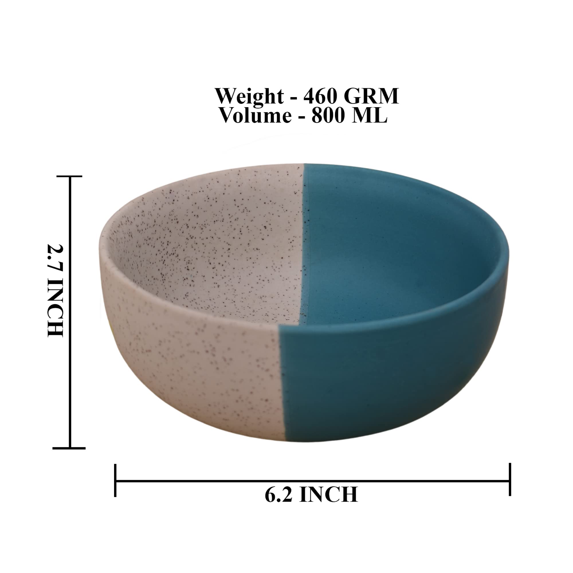 Kunhar Ceramic Bowls - 800 Ml, 1 Piece, White Dusty Blue
