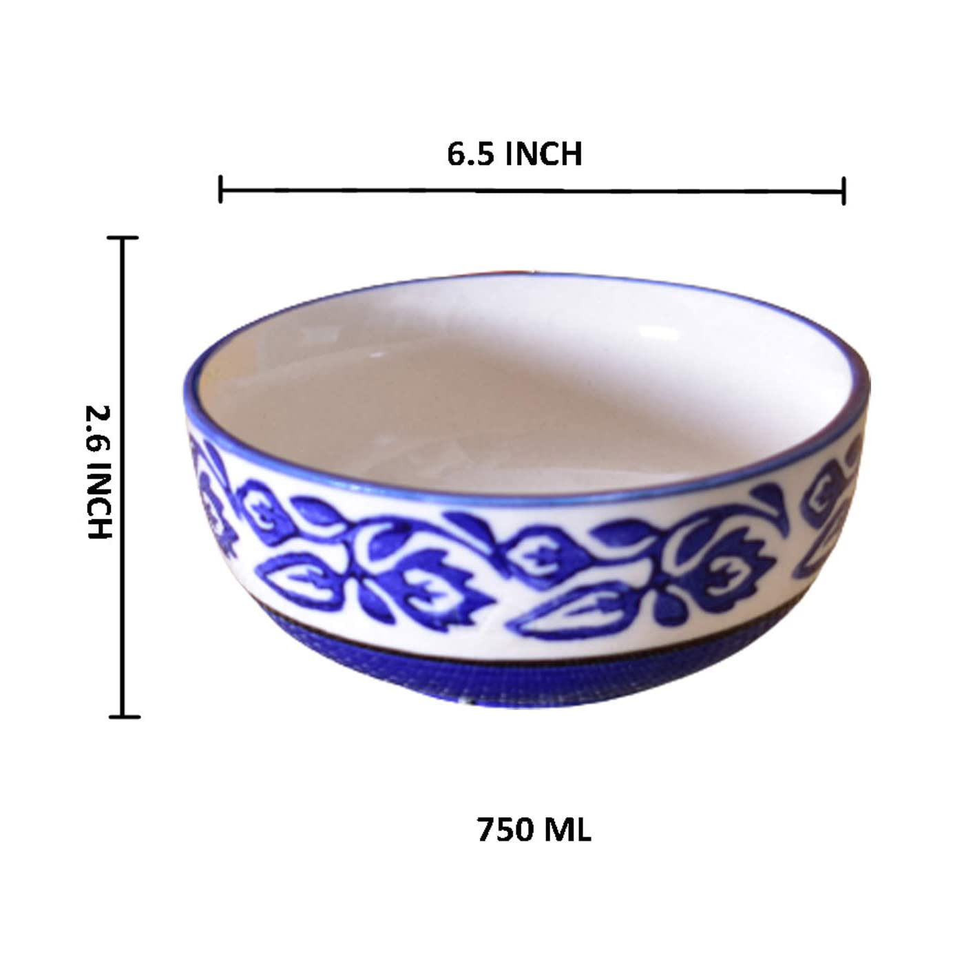 Kunhar Ceramic Serving Bowls (Blue Vine, 800 ml) - 1 Piece