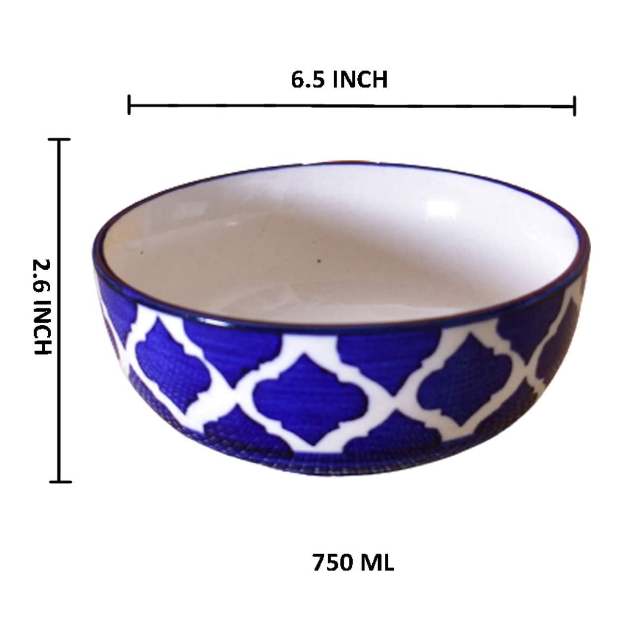 Kunhar Ceramic Serving Bowls (Blue Umrao, 800 ml) - 1 Piece