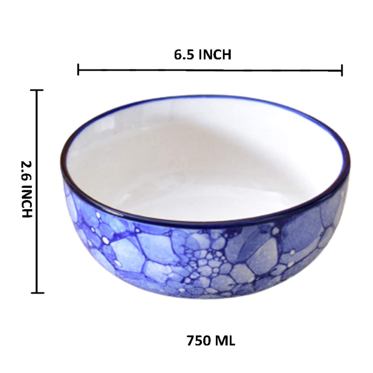 Kunhar Ceramic Serving Bowls (Blue Luster, 800 ml) - 1 Piece