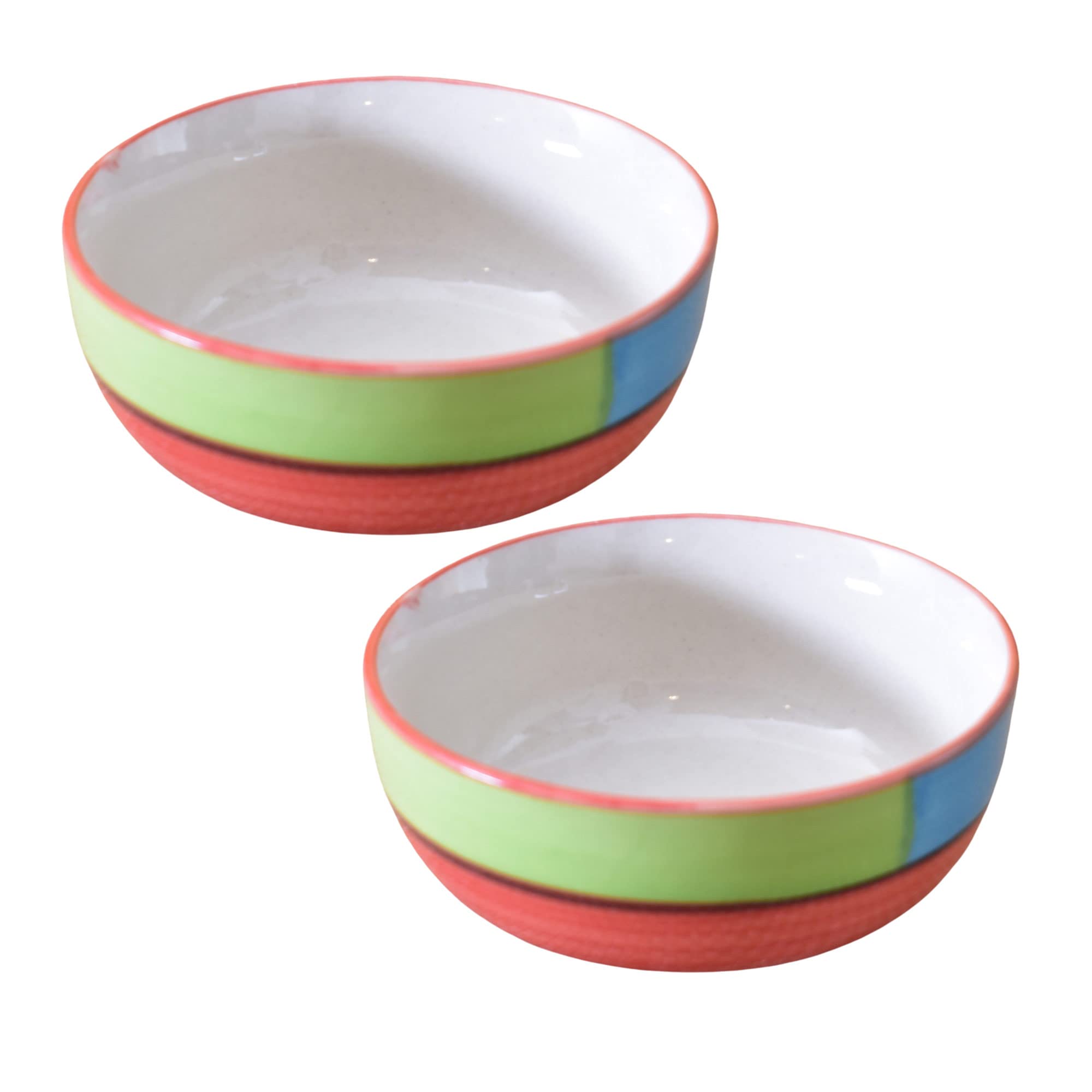 Kunhar Ceramic Mixing Bowls, Microwave Safe Bowl for Kitchen, Freezer & Dishwasher, Ideal for Snacks, Rice, Salad, and Noodles - 800 ML, 2 Pieces, Red Green
