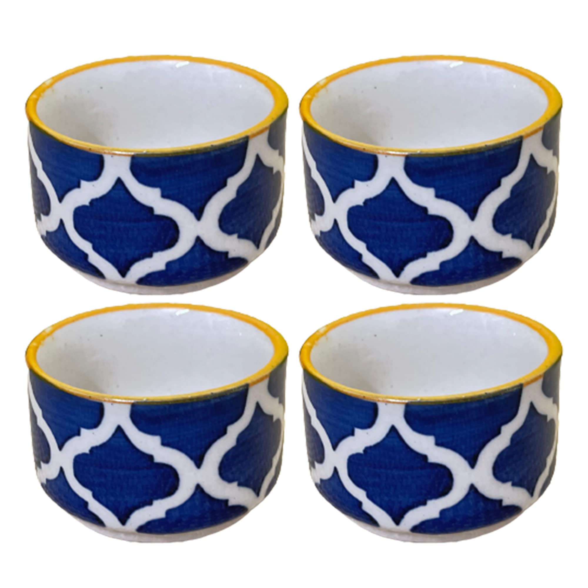 Kunhar Ceramic Sauce Holder - 56 ML, 4 Pieces, Yellow Blue (109)