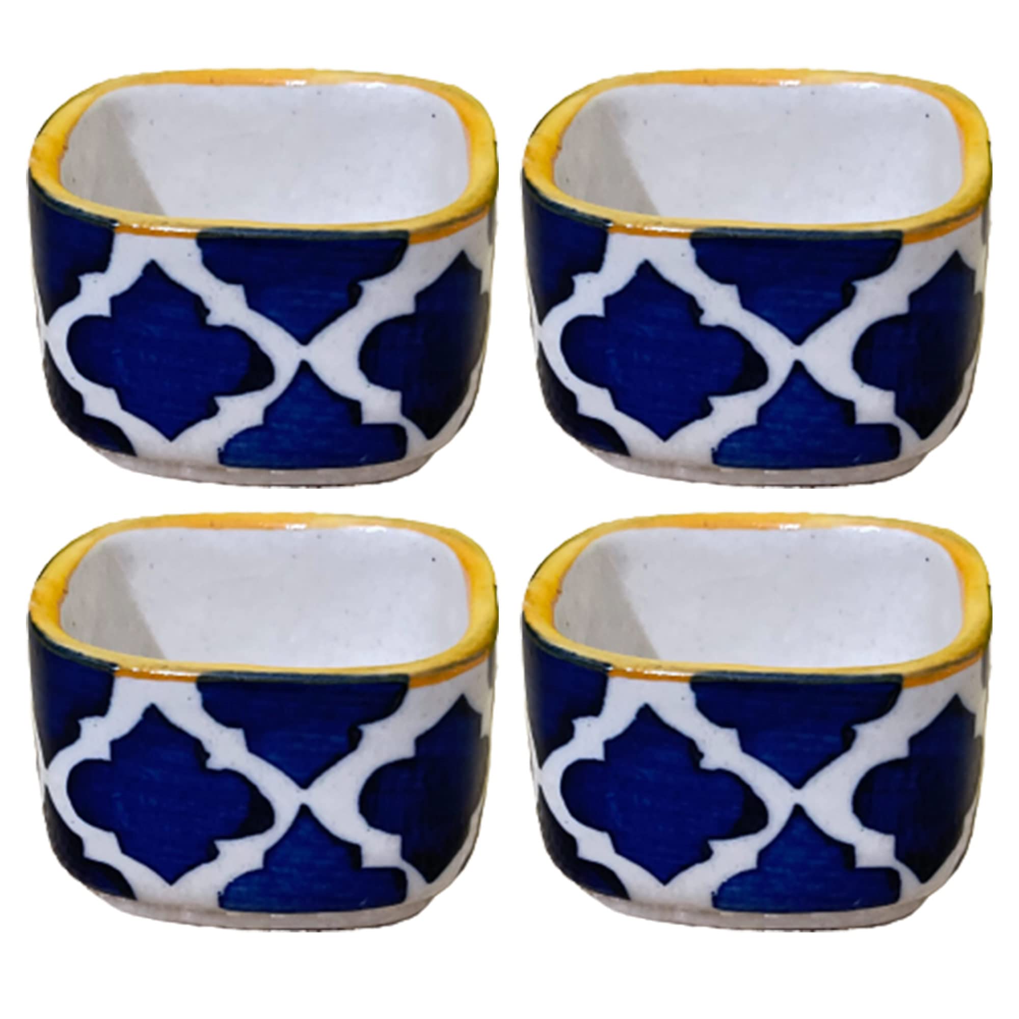 Kunhar Ceramic Sauce Holder - 56 ML, 4 Pieces, Yellow Blue