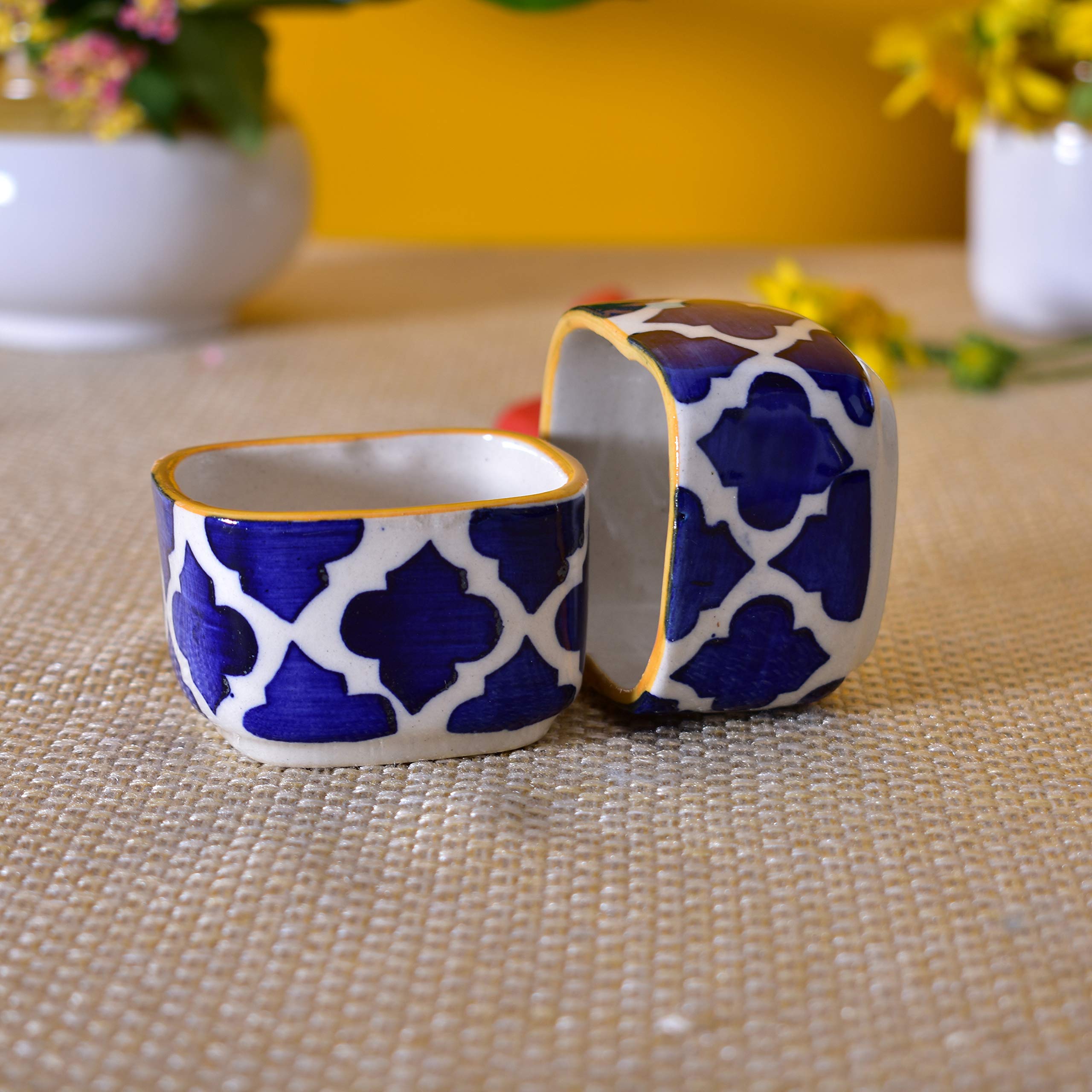 Kunhar Ceramic Sauce Holder - 56 ML, 4 Pieces, Yellow Blue