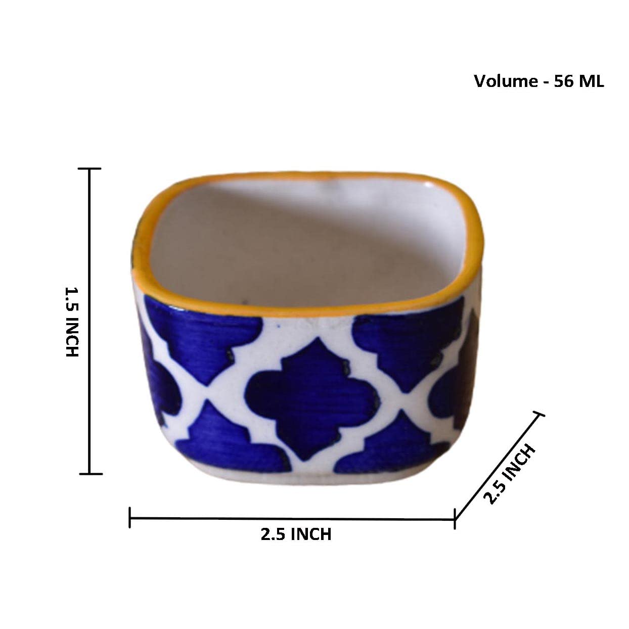 Kunhar Ceramic Sauce Holder - 56 ML, 4 Pieces, Yellow Blue