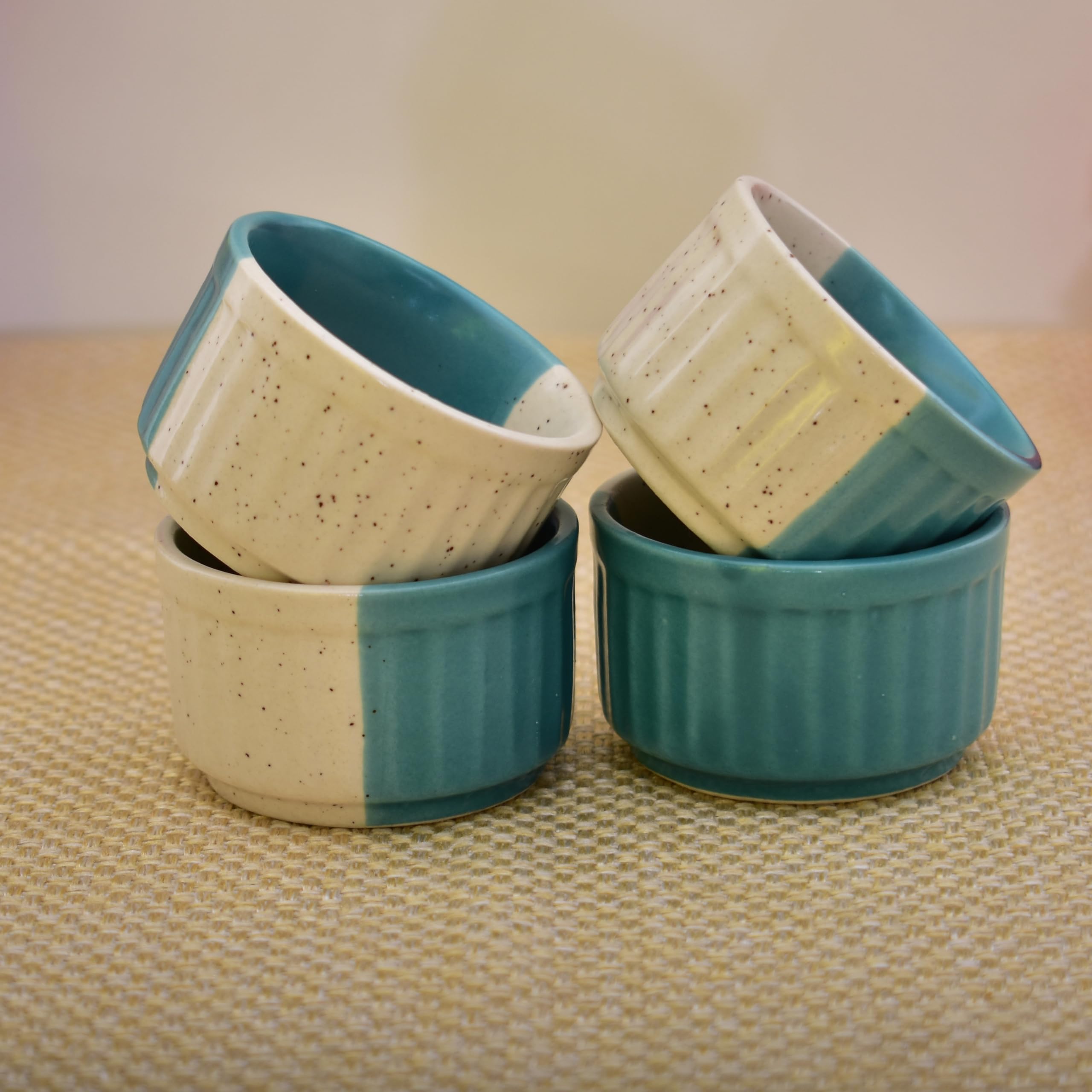 Kunhar Ceramic Sauce Holder - 56 ML, 4 Pieces, White Dusty Blue