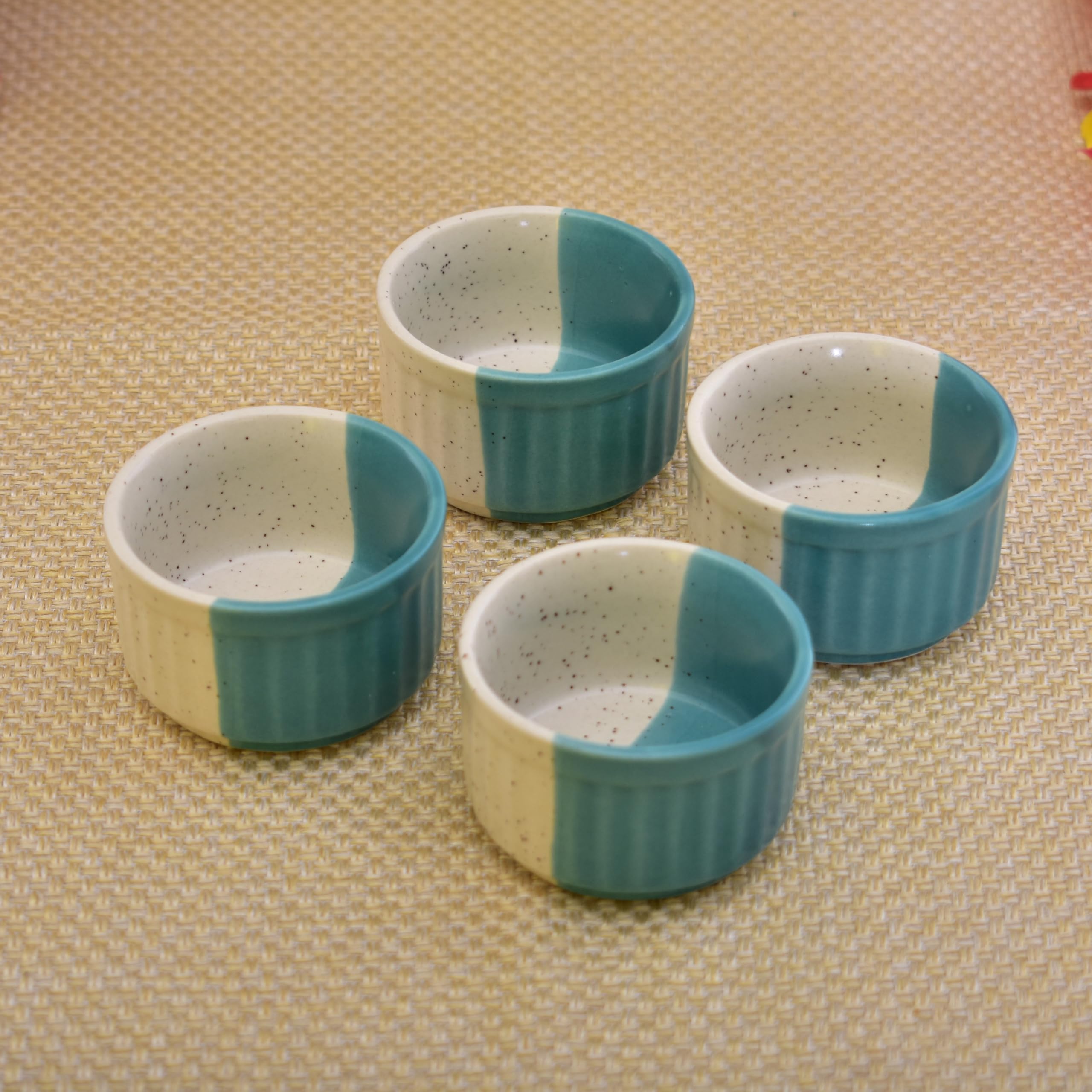 Kunhar Ceramic Sauce Holder - 56 ML, 4 Pieces, White Dusty Blue