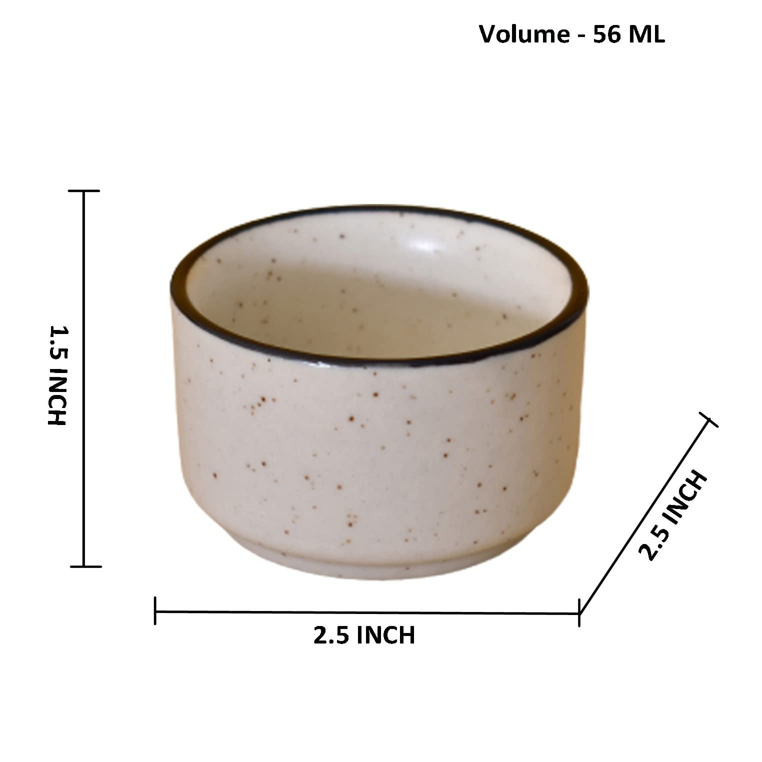 Kunhar Ceramic Sauce Holder - 56 ML, 4 Pieces, White Matt Black Border