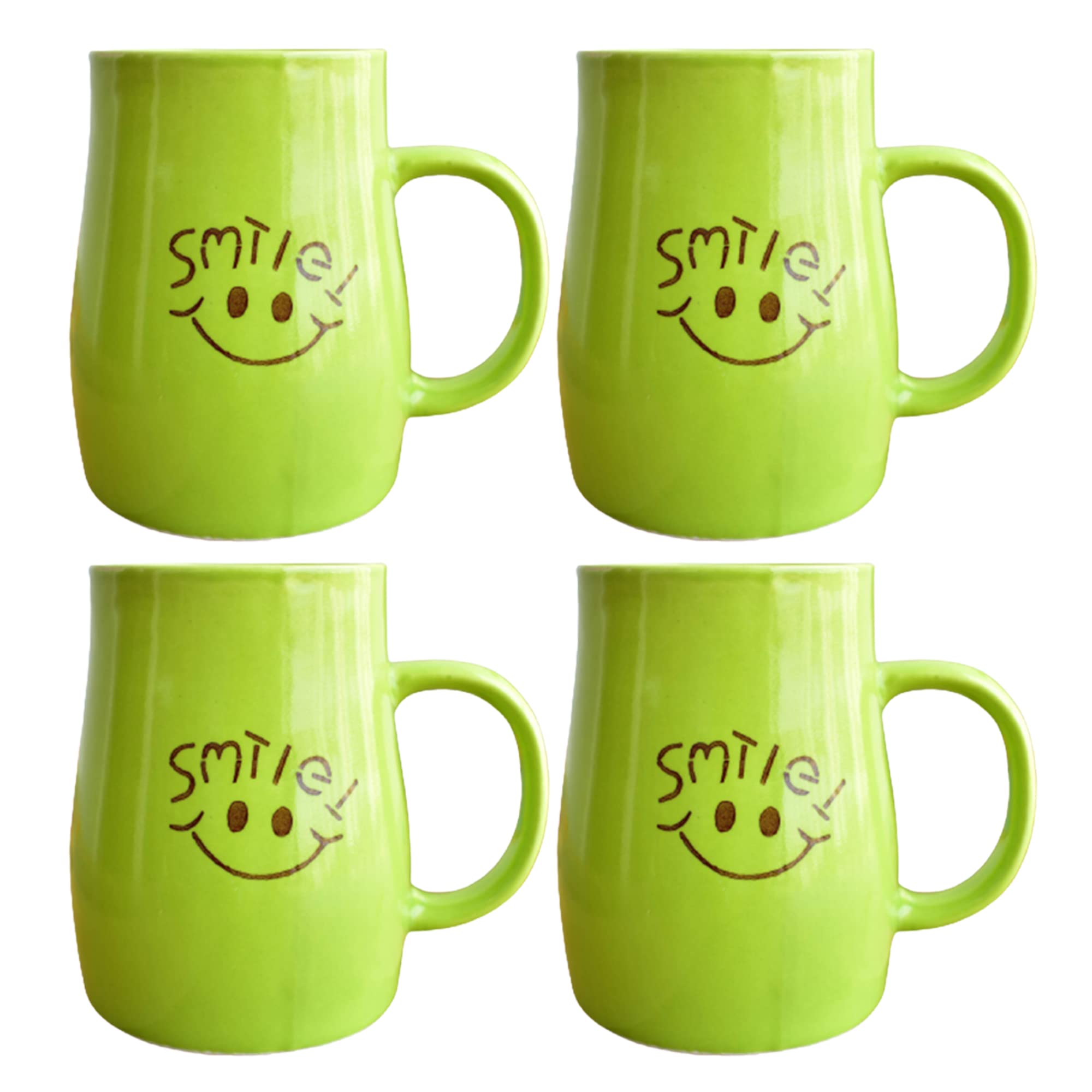 Kunhar Ceramic Coffee Mug, Ceramic Milk Mug - 4 Pieces, Green, 350 ml