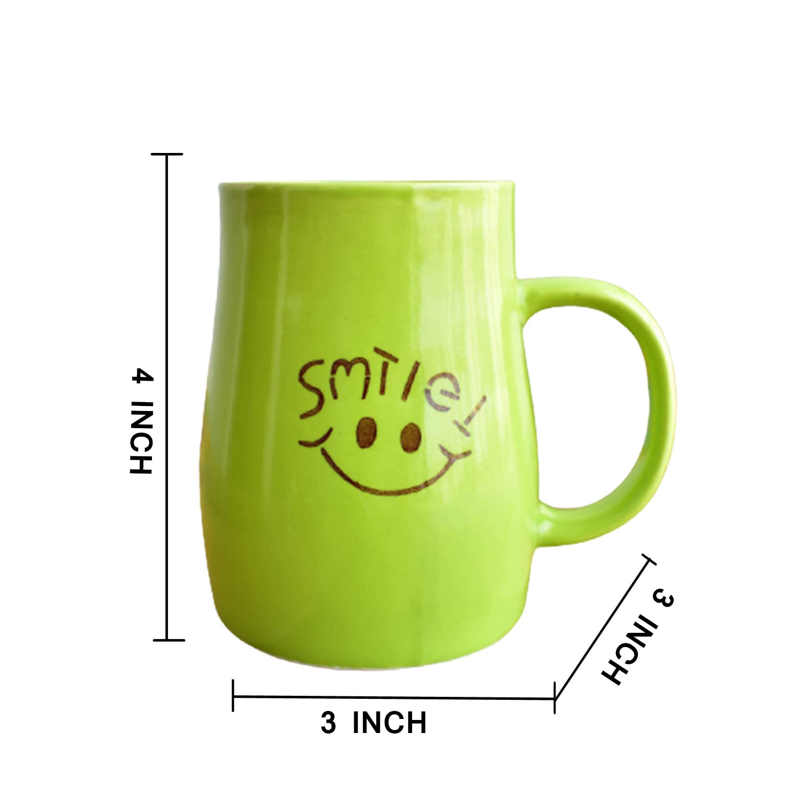 Kunhar Ceramic Coffee Mug, Ceramic Milk Mug - 4 Pieces, Green, 350 ml