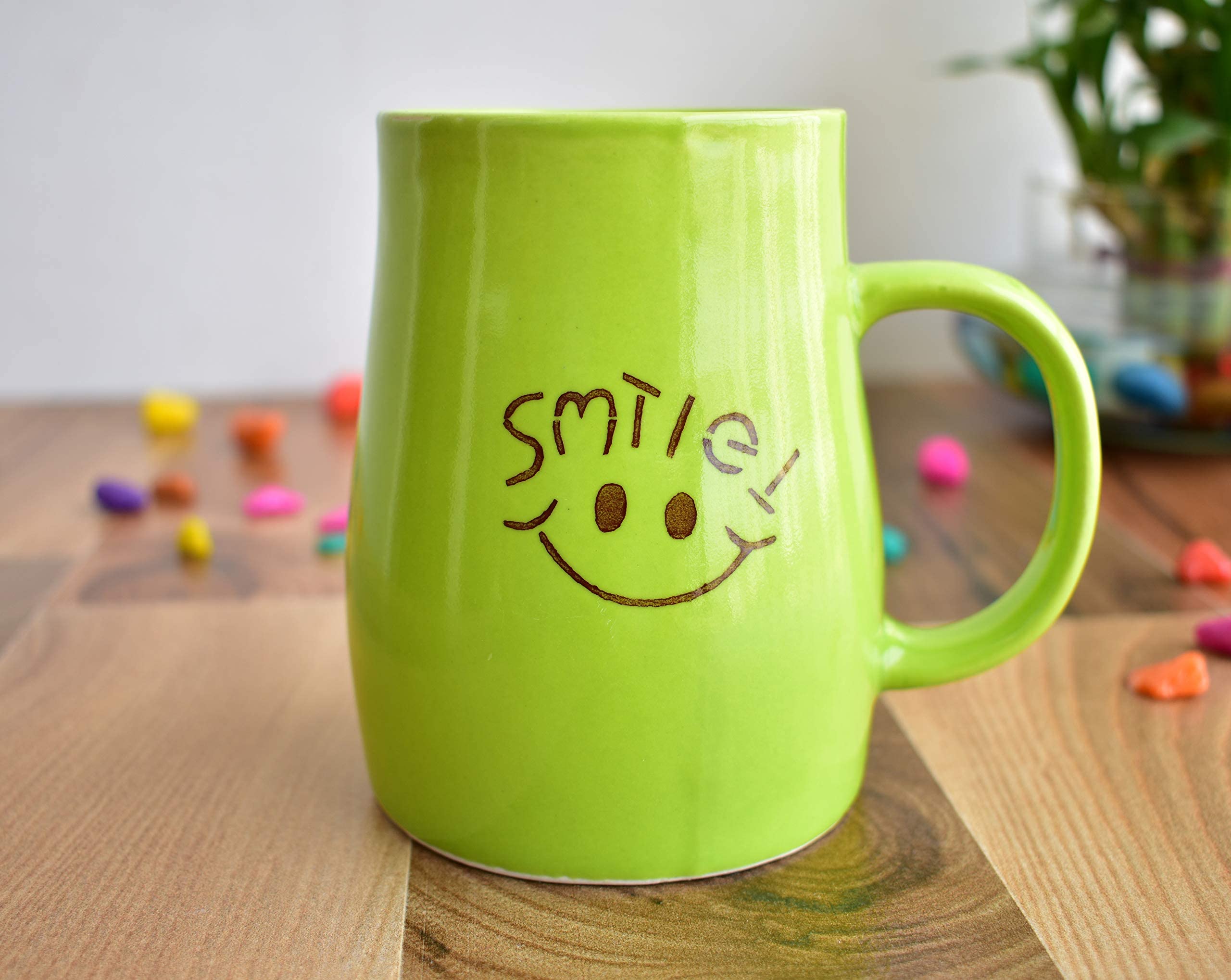 Kunhar Ceramic Coffee Mug, Ceramic Milk Mug - 4 Pieces, Green, 350 ml