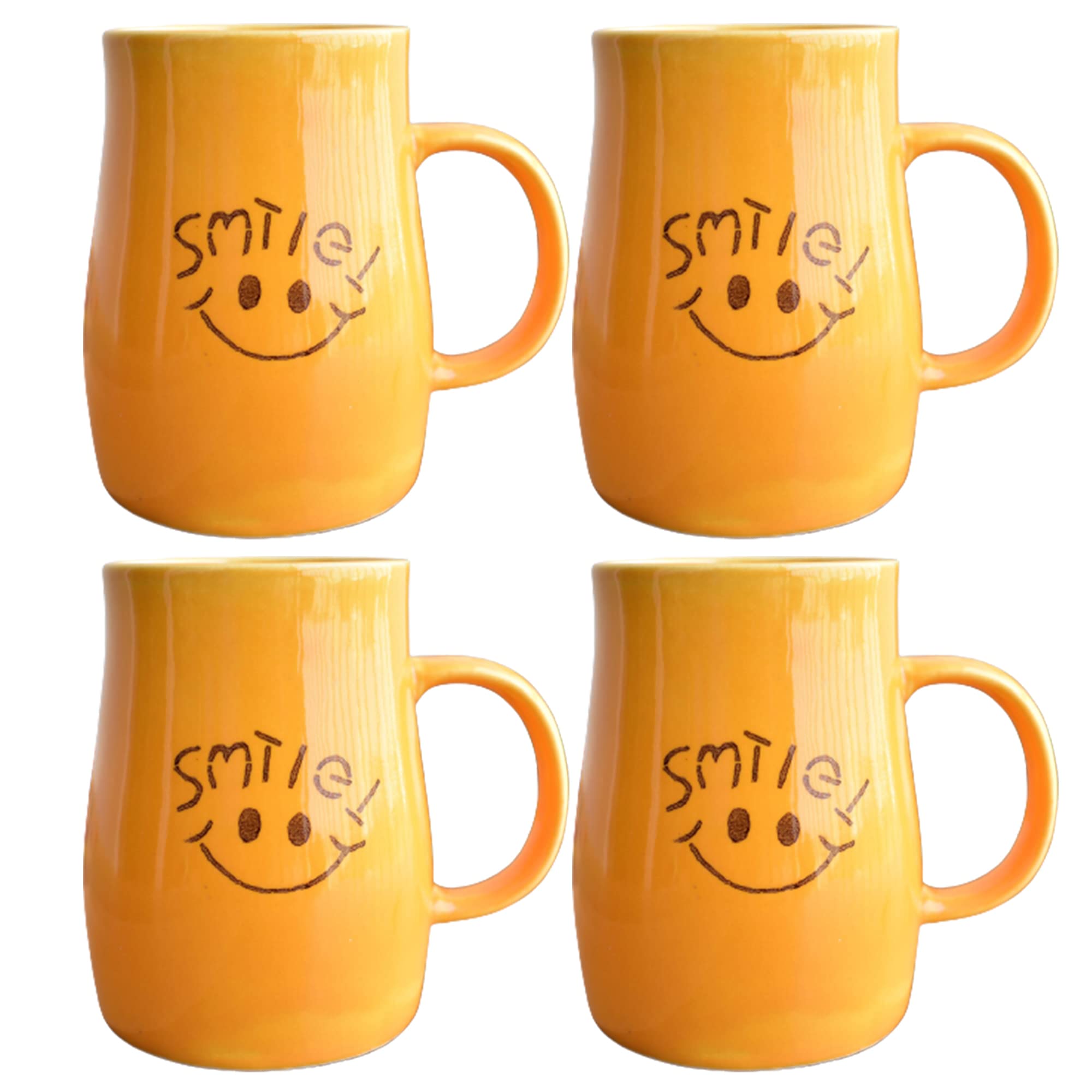 Kunhar Ceramic Coffee Mug, Ceramic Milk Mug - 4 Pieces, Orange, 350 ml