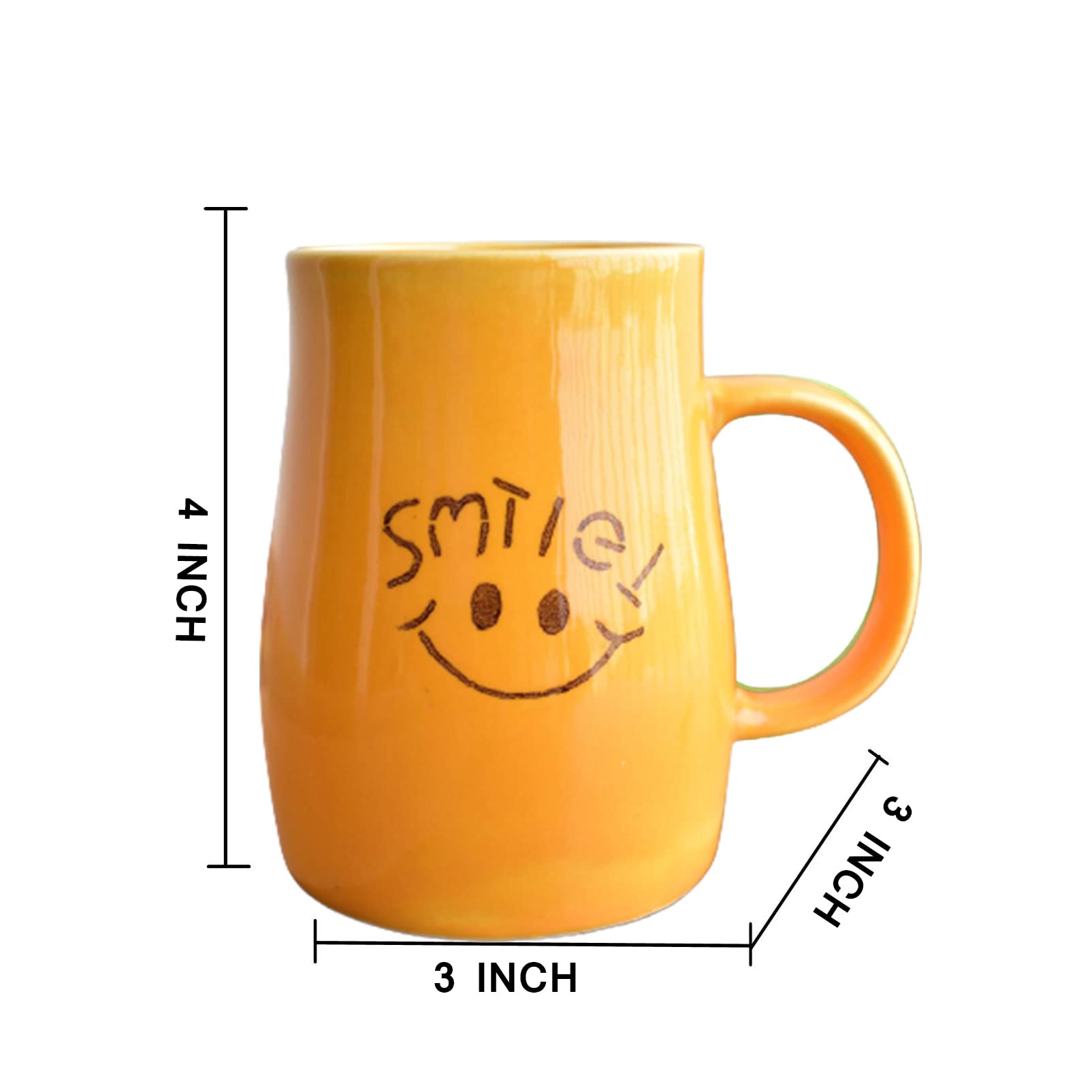 Kunhar Ceramic Coffee Mug, Ceramic Milk Mug - 4 Pieces, Orange, 350 ml