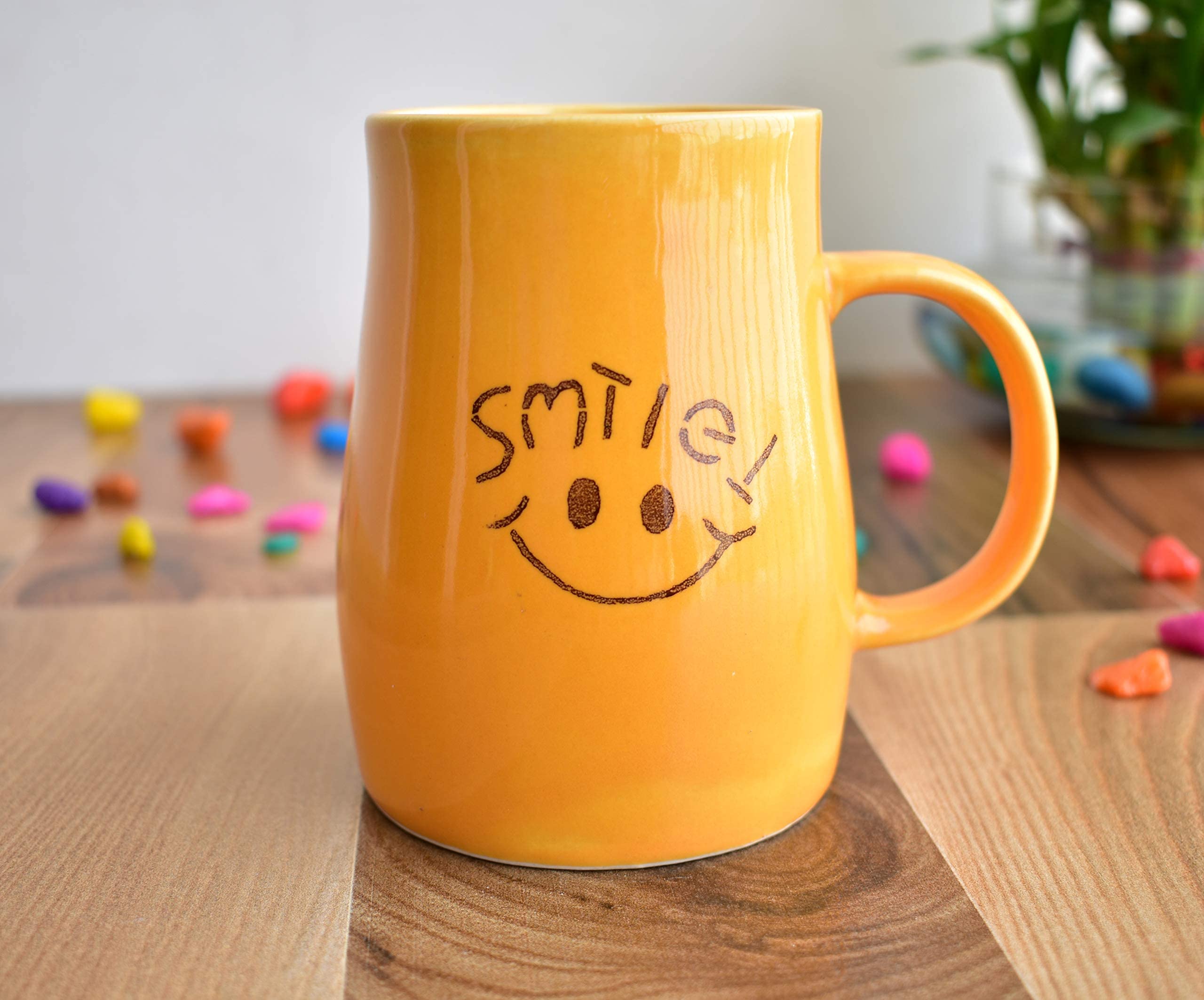 Kunhar Ceramic Coffee Mug, Ceramic Milk Mug - 4 Pieces, Orange, 350 ml