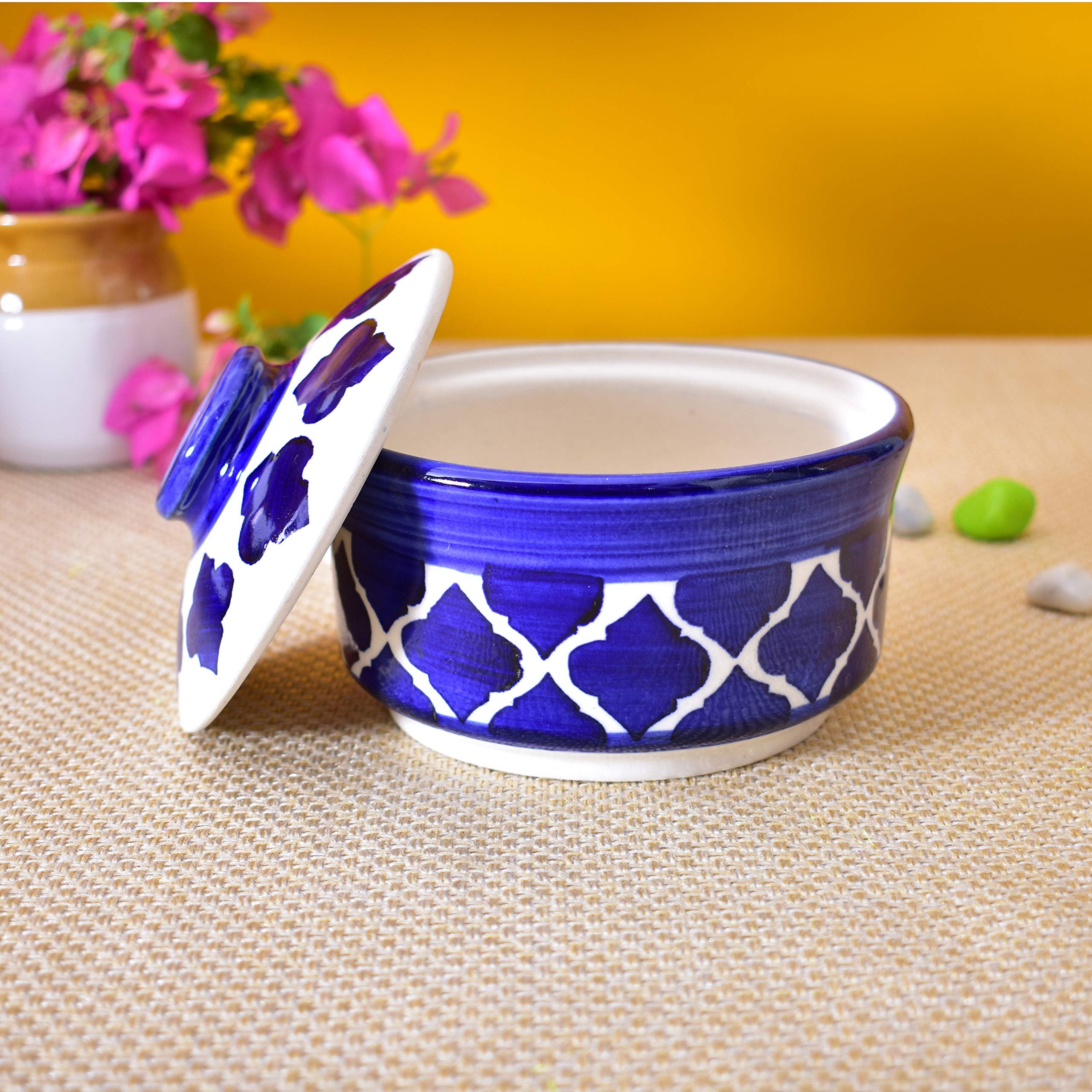 Kunhar Multipurpose Ceramic Donga – Blue Star | 450 ML Lidded Serving Donga | Microwave & Dishwasher Safe | Ideal for Gravy, Dal, Curry & More