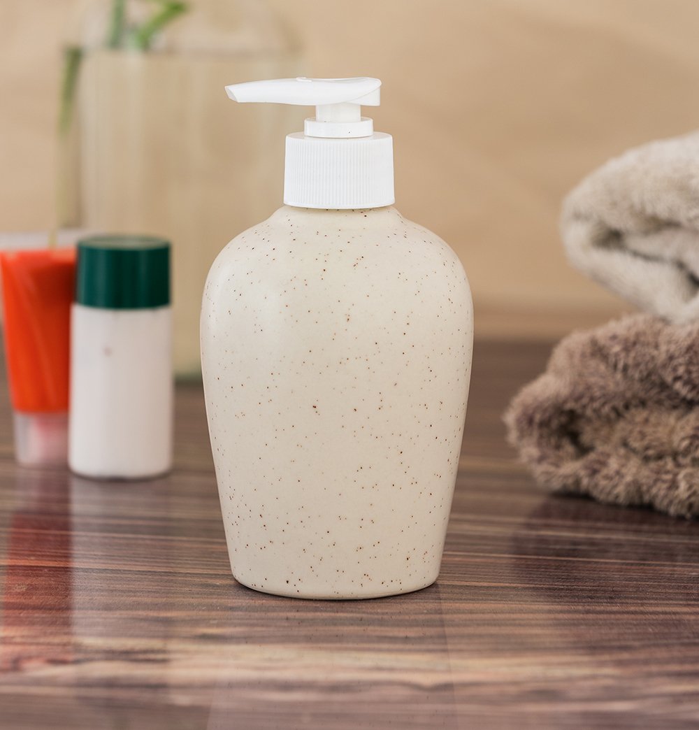 KunhaR Ceramic Long-Lasting Liquid Handwash Soap Dispenser for Bathroom | Handwash Bottle for Kitchen | Soap Dispenser for Wash Basin | Bathroom Accessories | 300 ml, White Matte