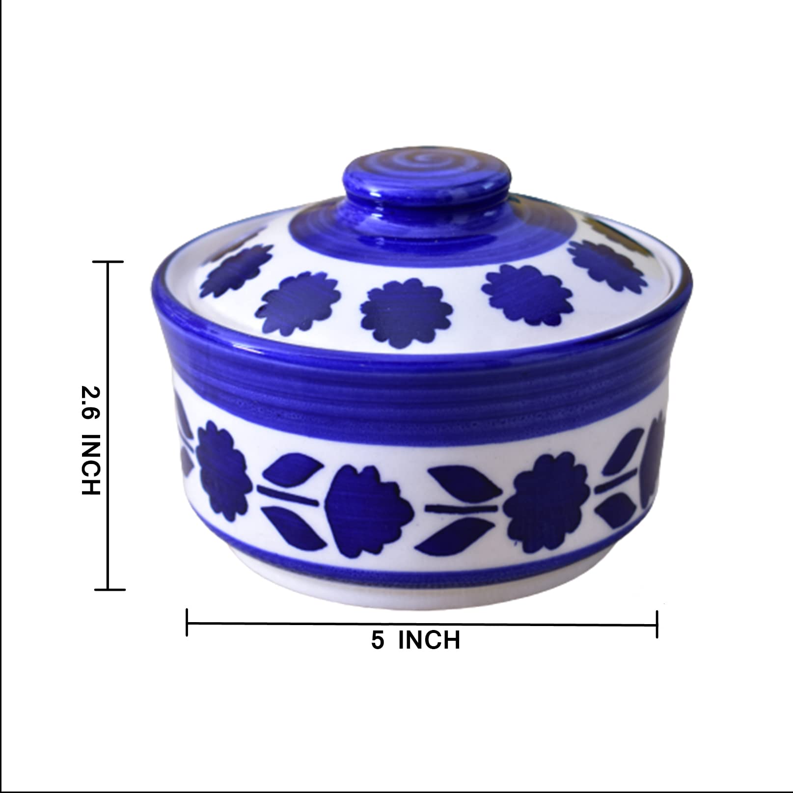 Kunhar Multipurpose Ceramic Donga Dark Indigo 450 ML Lidded Serving Bowl Microwave Safe Dishwasher Safe Gravy Dal Curry Use