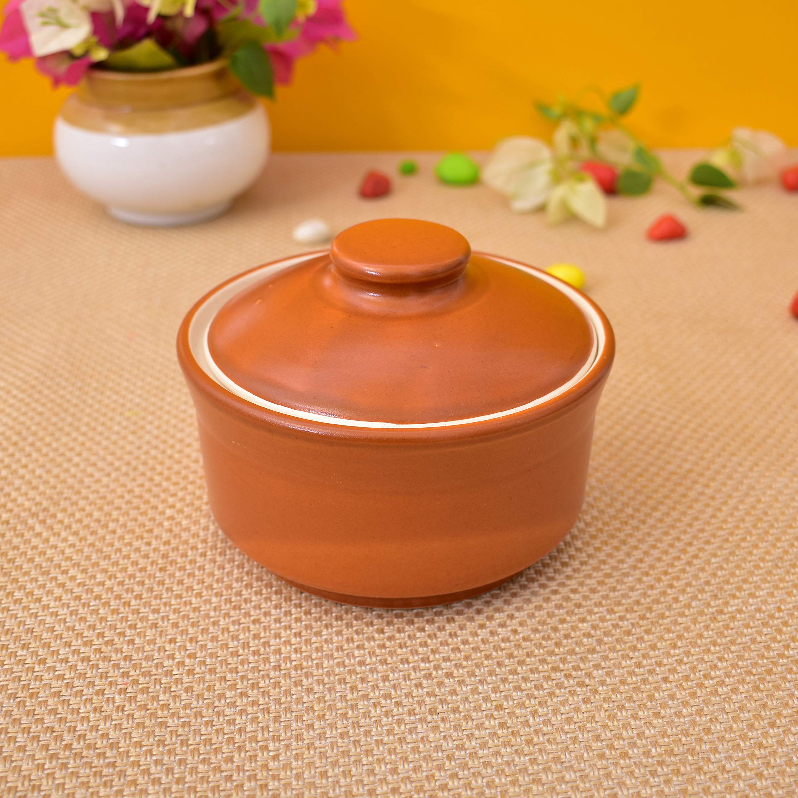 Kunhar Multipurpose Ceramic Donga – Terracotta | 450 ML Lidded Serving Donga | Microwave & Dishwasher Safe | Ideal for Gravy, Dal, Curry & More