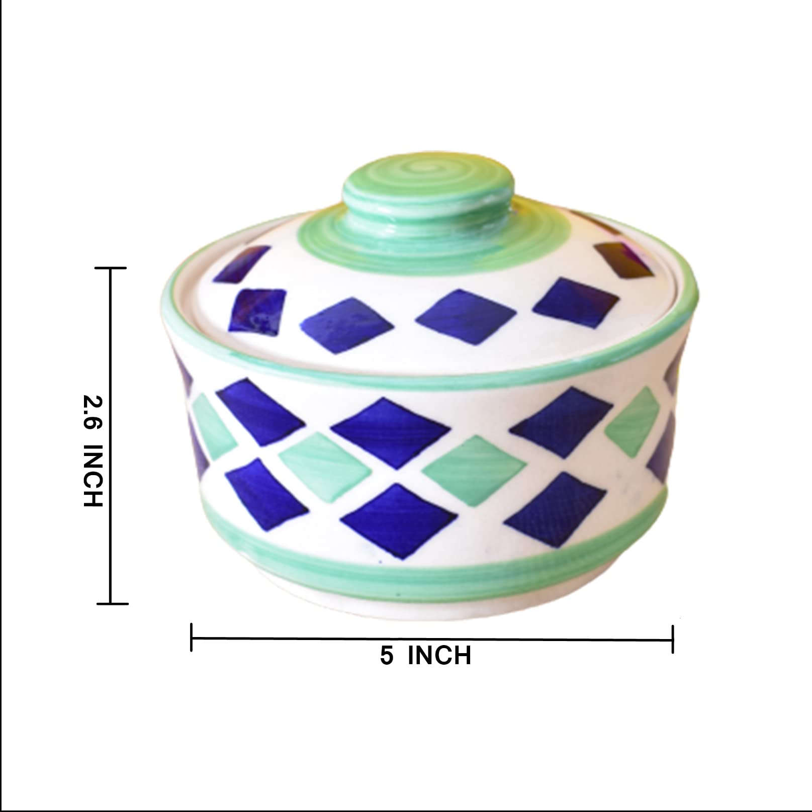 Kunhar Multipurpose Ceramic Donga – Green White | 450 ML Lidded Serving Donga | Microwave & Dishwasher Safe | Ideal for Gravy, Dal, Curry & More