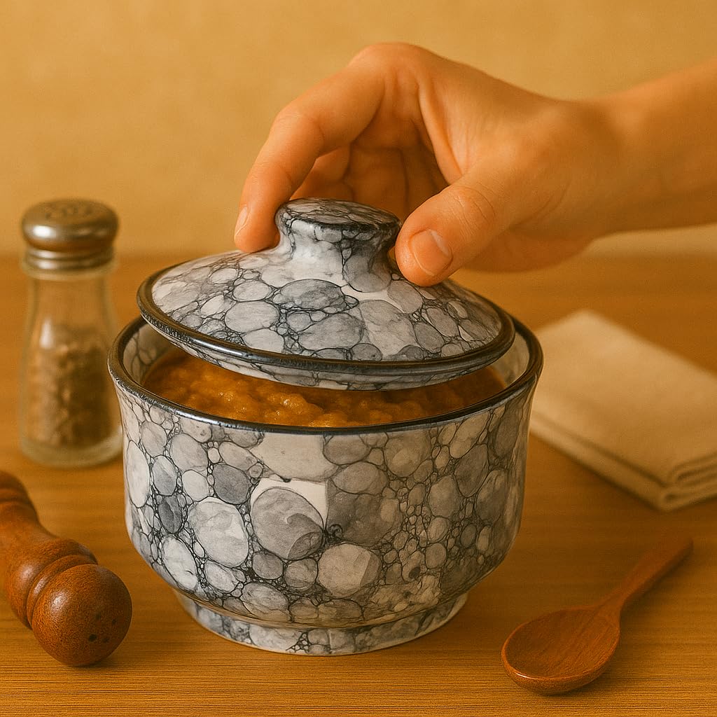 Kunhar Multipurpose Ceramic Donga – Black Luster | 270 ML Lidded Serving Donga | Microwave & Dishwasher Safe | Ideal for Gravy, Dal, Curry & More