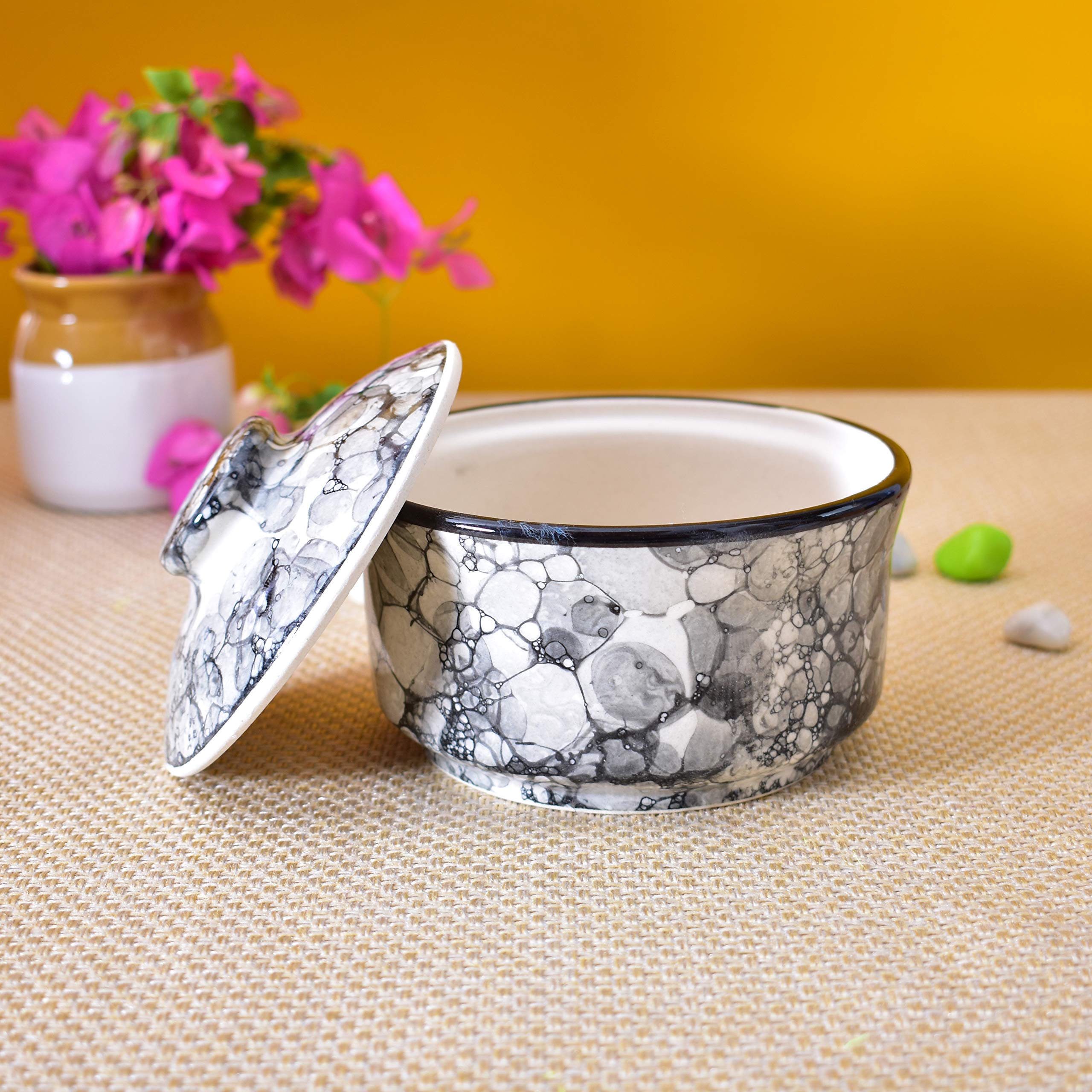 Kunhar Multipurpose Ceramic Donga – Black Luster | 270 ML Lidded Serving Donga | Microwave & Dishwasher Safe | Ideal for Gravy, Dal, Curry & More