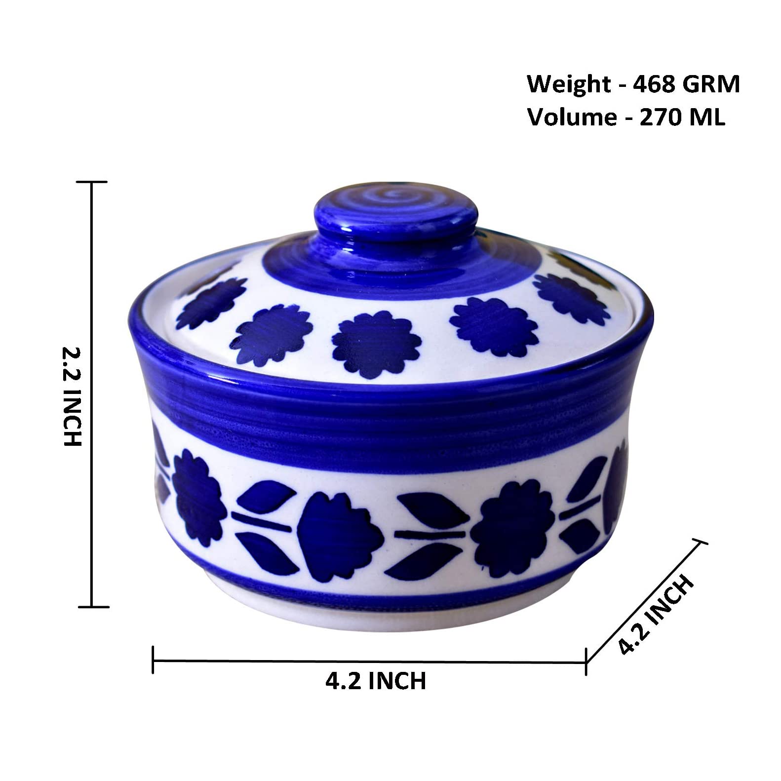 Kunhar Multipurpose Ceramic Donga – Dark Indigo | 270 ML Lidded Serving Donga | Microwave & Dishwasher Safe | Ideal for Gravy, Dal, Curry & More