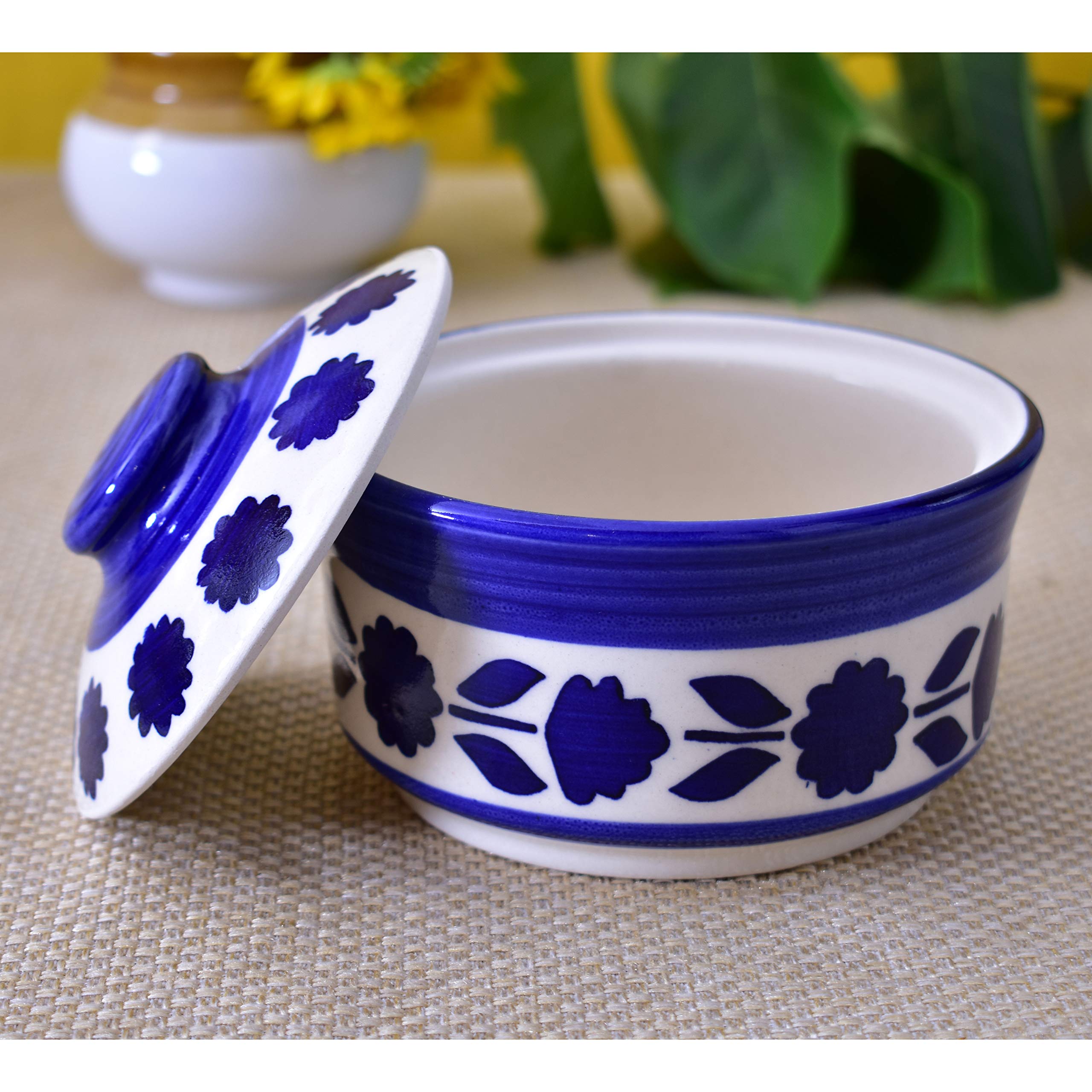 Kunhar Multipurpose Ceramic Donga – Dark Indigo | 270 ML Lidded Serving Donga | Microwave & Dishwasher Safe | Ideal for Gravy, Dal, Curry & More