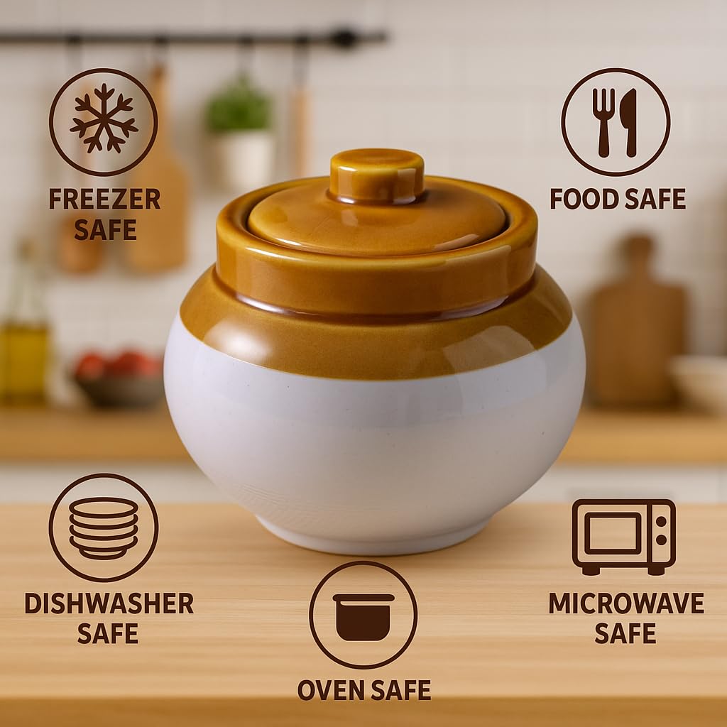 Kunhar Ceramic Multipurpose Jar, Pickle Jars - 400 Ml, 750 Ml Set Of 2, Multicolor