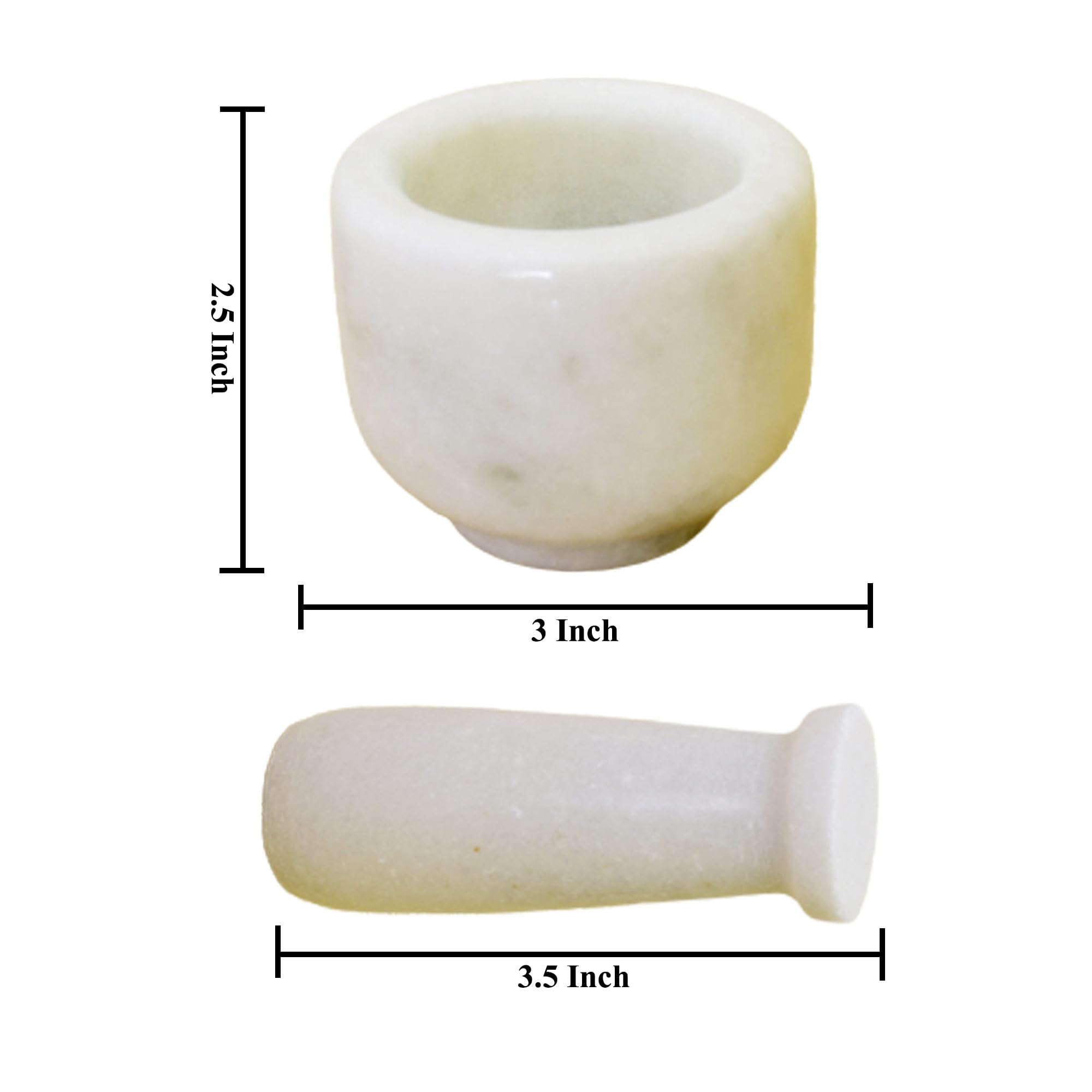 KunhaR Natural White Marble Mortar and Pestle Set, Imam Dasta, Ohkli Musal, Kharal - 3 x 2.5 Inches, White, (Half Polish)