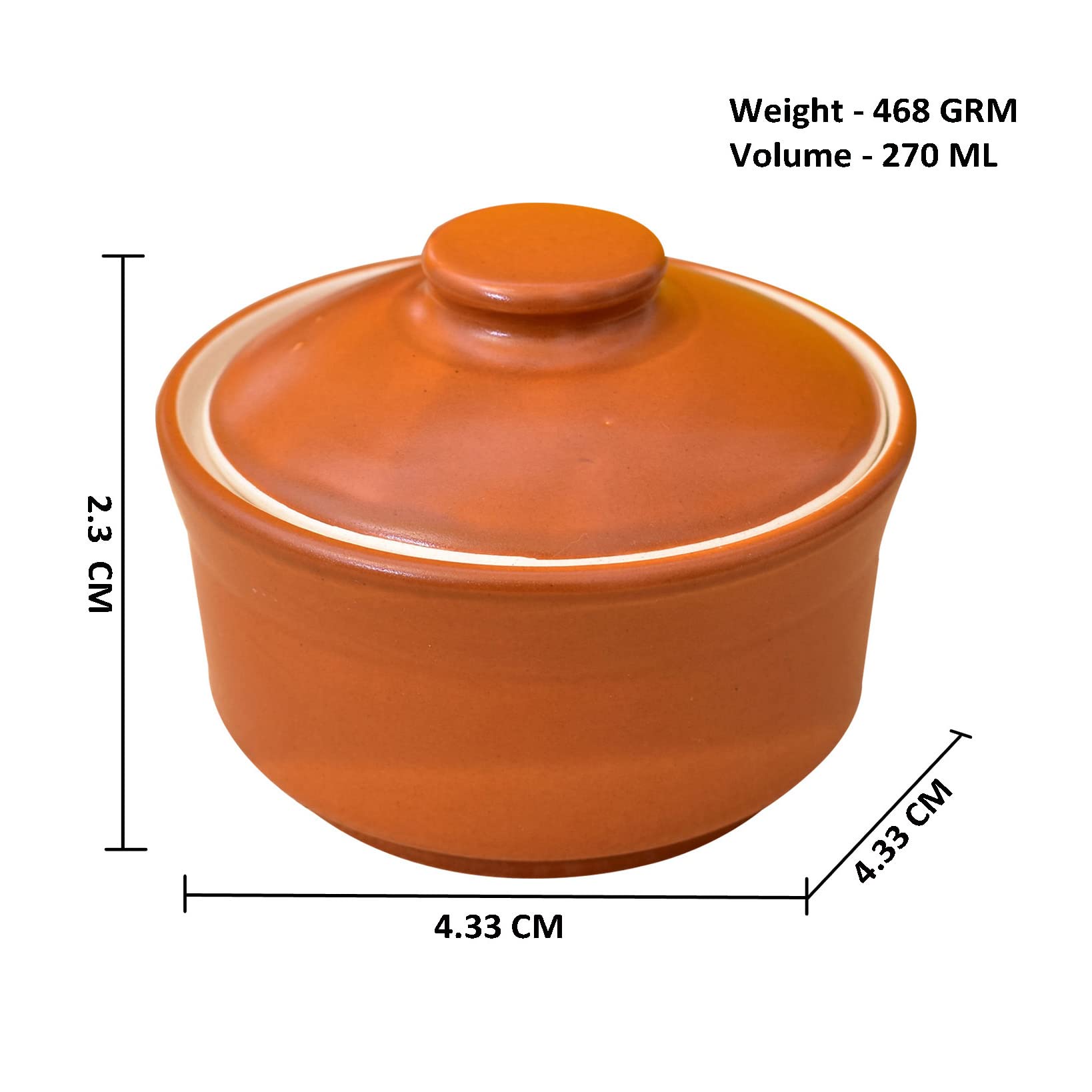 KunhaR Multipurpose Ceramic Donga – Terracotta Plain | 270 ML Lidded Serving Donga | Microwave & Dishwasher Safe | Ideal for Gravy, Dal, Curry & More
