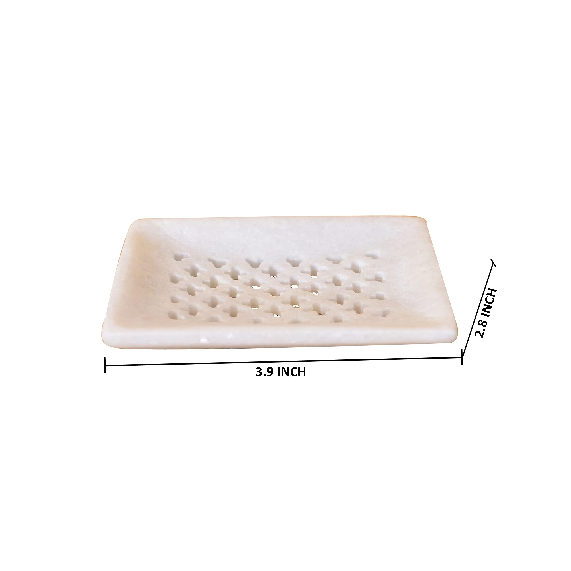 KunhaR Natural White Marble Soap Dish Handcrafted Stone Holder for Bathroom, Tub & Wash Basin (2.8 x 3.9 Inch)